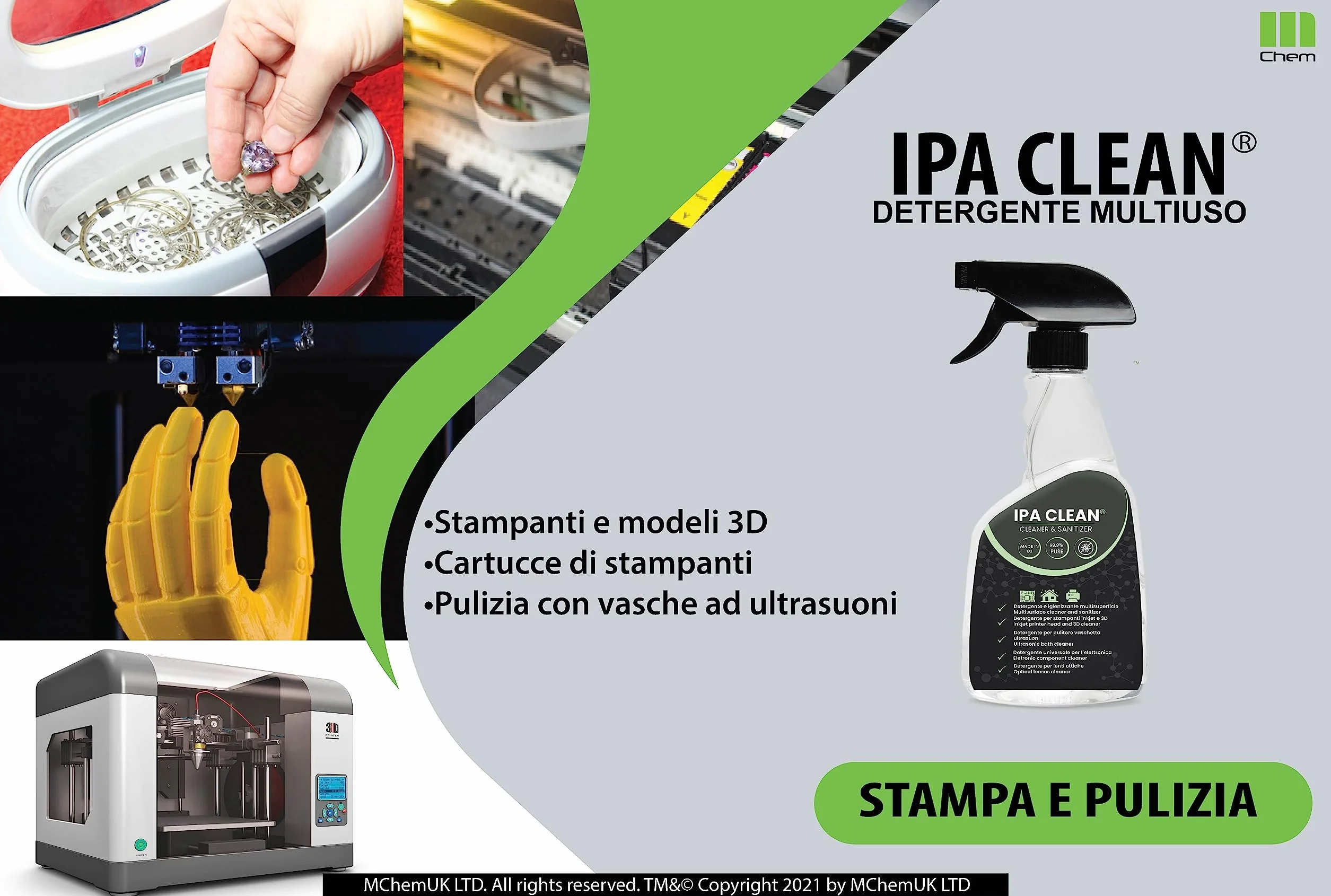 Alcool Isopropilico 99,9% 500ml con Spruzzino - Detergente per Elettronica, Casa, Ufficio, Sgrassatore Universale