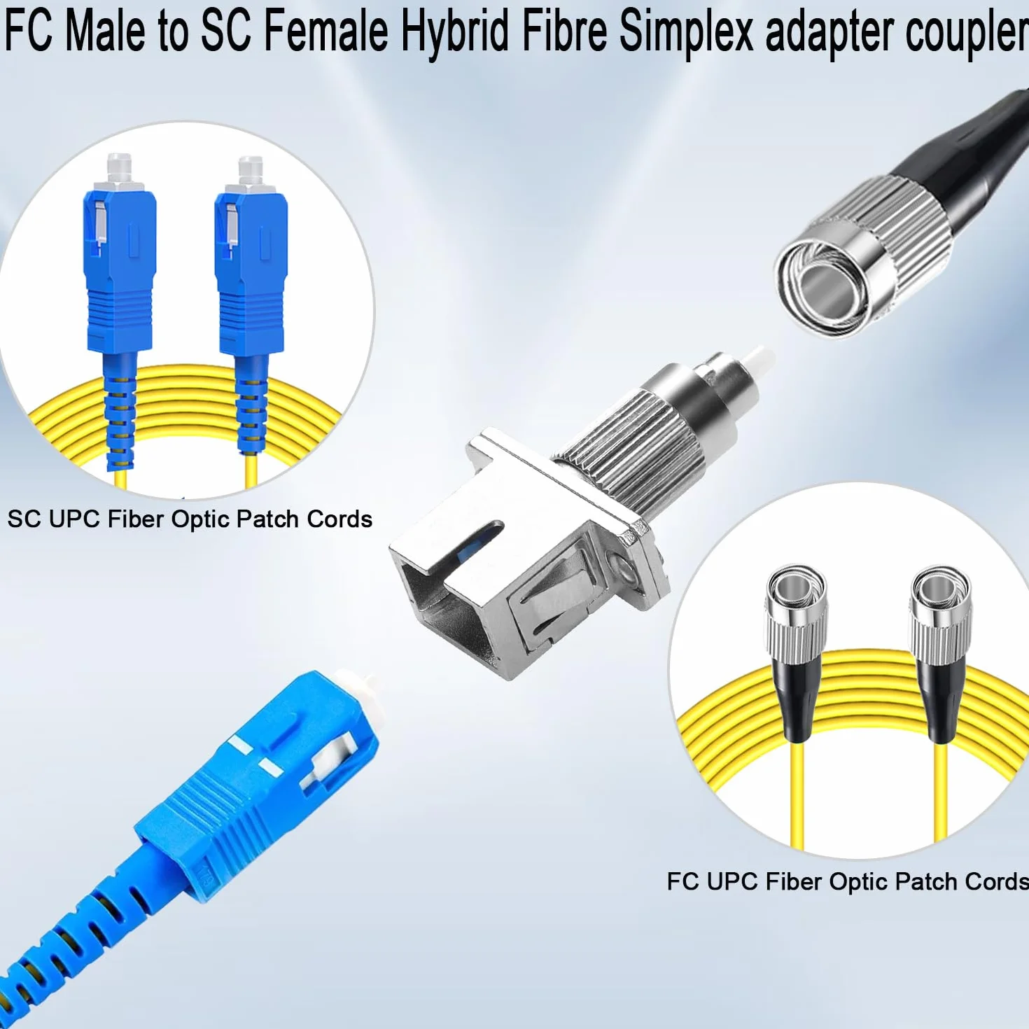 QIANRENON FC a SC Monomodale Fibra Ottica Adattatore SM 9/125μm FC/UPC Maschio a SC/UPC Femmina Fibra Ibrida Simplex Convertitore Accoppiatore, per FTTH Rossa Luce Penna Ottica Potenza Misuratore