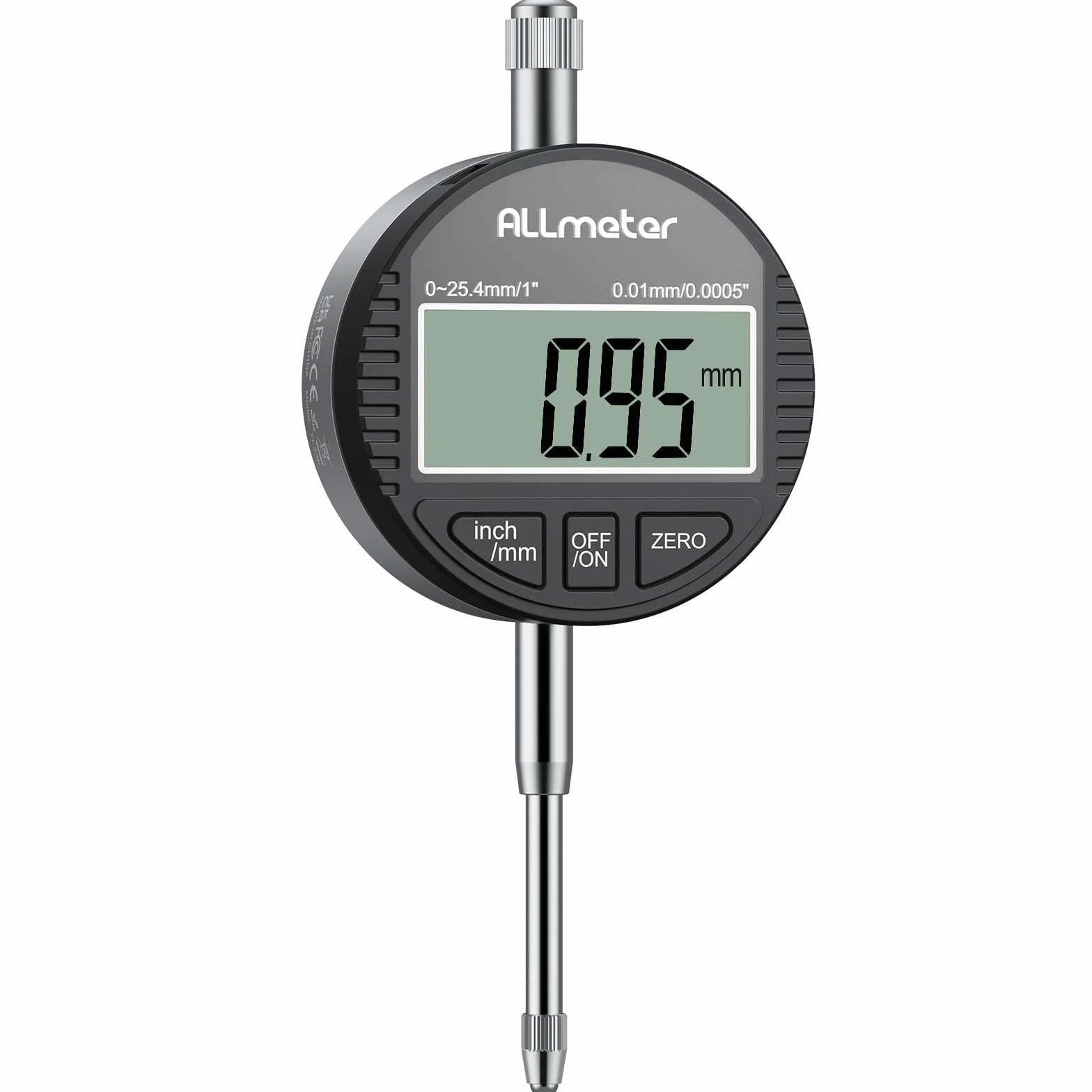 DTI Comparatore Centesimale Digitale con Sonda 0-25.4mm/1'', Risoluzione 0.01mm/0.0005'', Display LCD Retroilluminato, Unità Millimetri e Pollici, Indicatore Elettronico di Precisione - Nero
