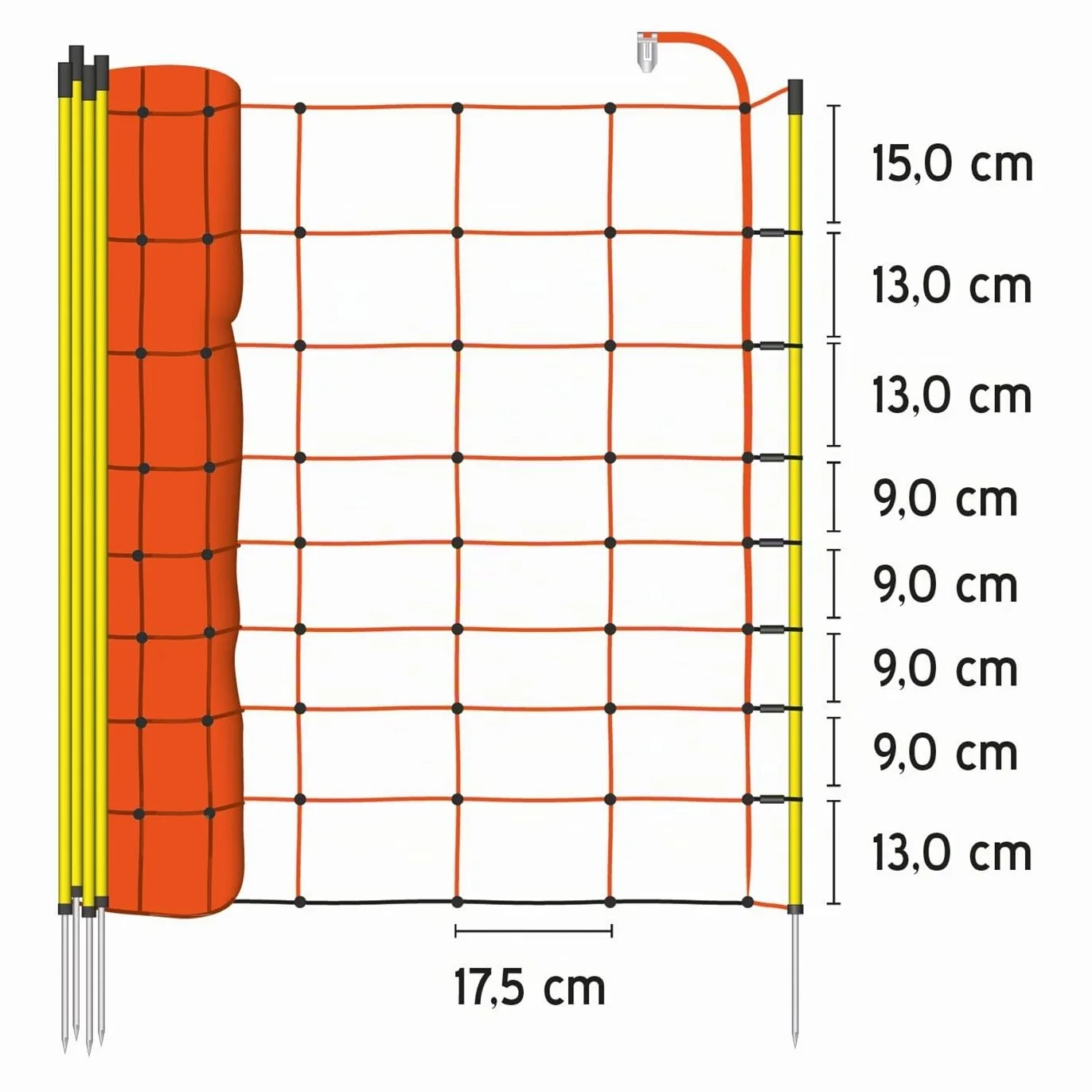 VOSS.farming Rete per recinzioni da pascolo elettrificabile 90 cm x 50 m, 14 pali gialli, arancione