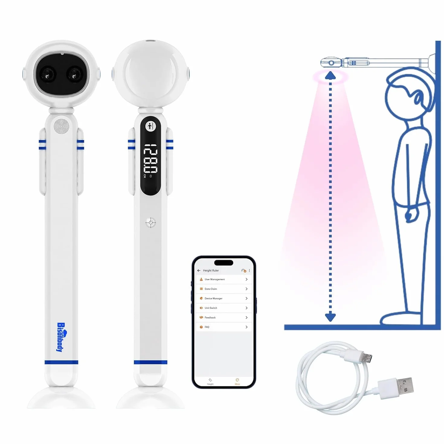 Fitdays - Dispositivo di misurazione dell'altezza digitale intelligente per bambini, wireless con doppia tecnologia di misurazione a ultrasuoni, design astronauta eccentrico, strumento di misurazione