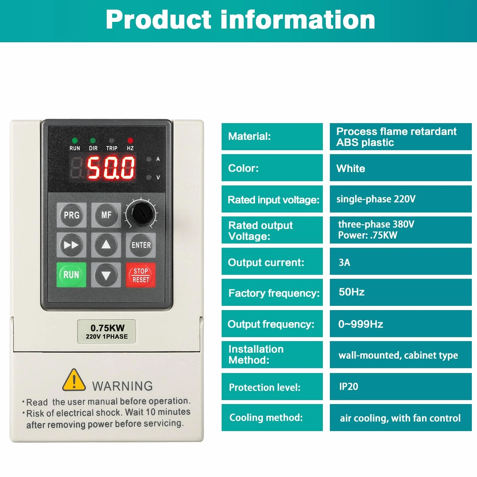Jadeshay Inverter 220 380 Convertitore di Frequenza Ingresso Monofase 220V Uscita Trifase 380V 0,75KW Inverter per Motori CNC Modello JLS-E-2S-0.7GB-4T (con Cavo di Estensione 2m)