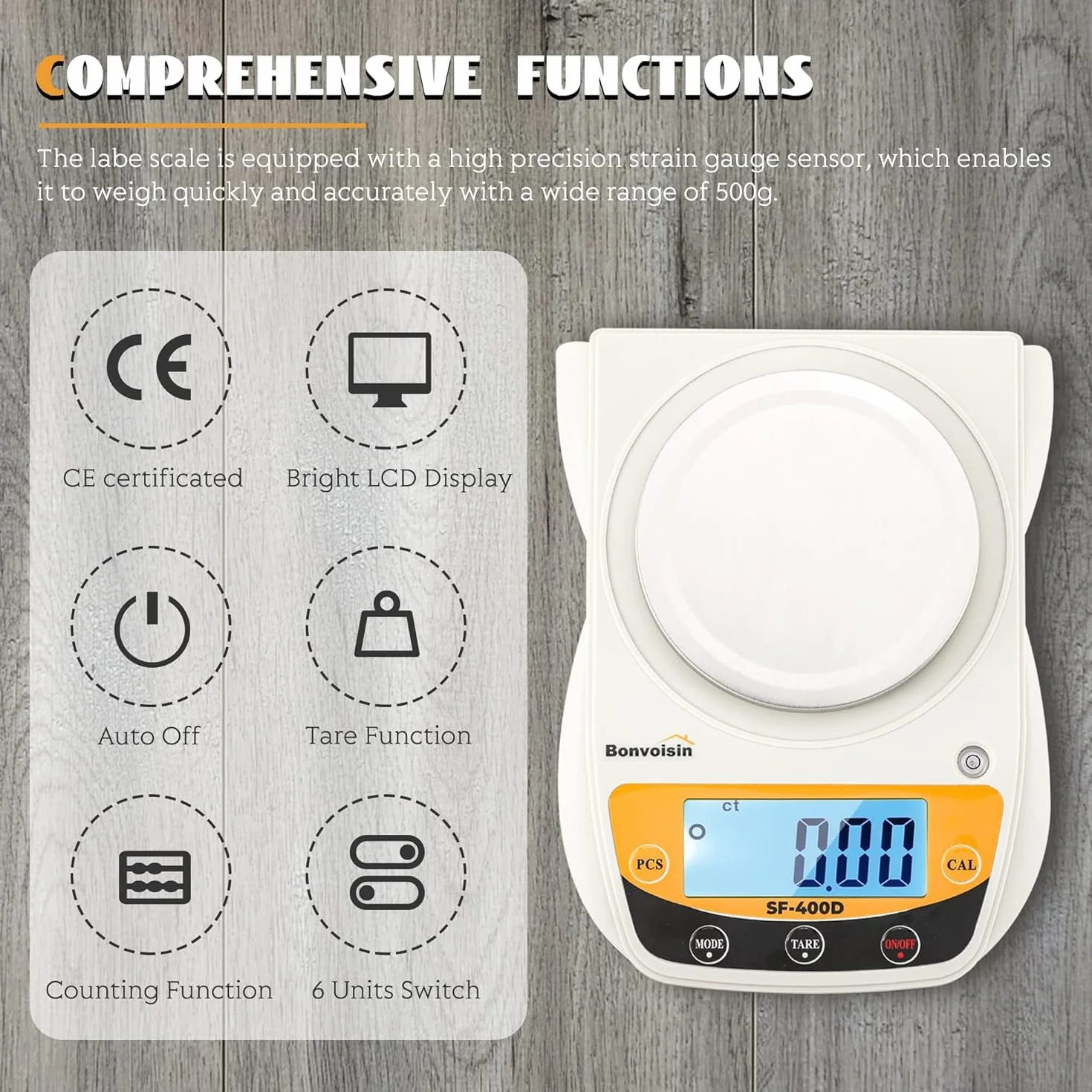 Bonvoisin Bilancia da Laboratorio Digitale 600g x 0.01g, Bilancia Analitica di Precisione, Bilancia Gioielli Elettronica con Display LCD, Accuratezza 0.01g per Uso Scientifico