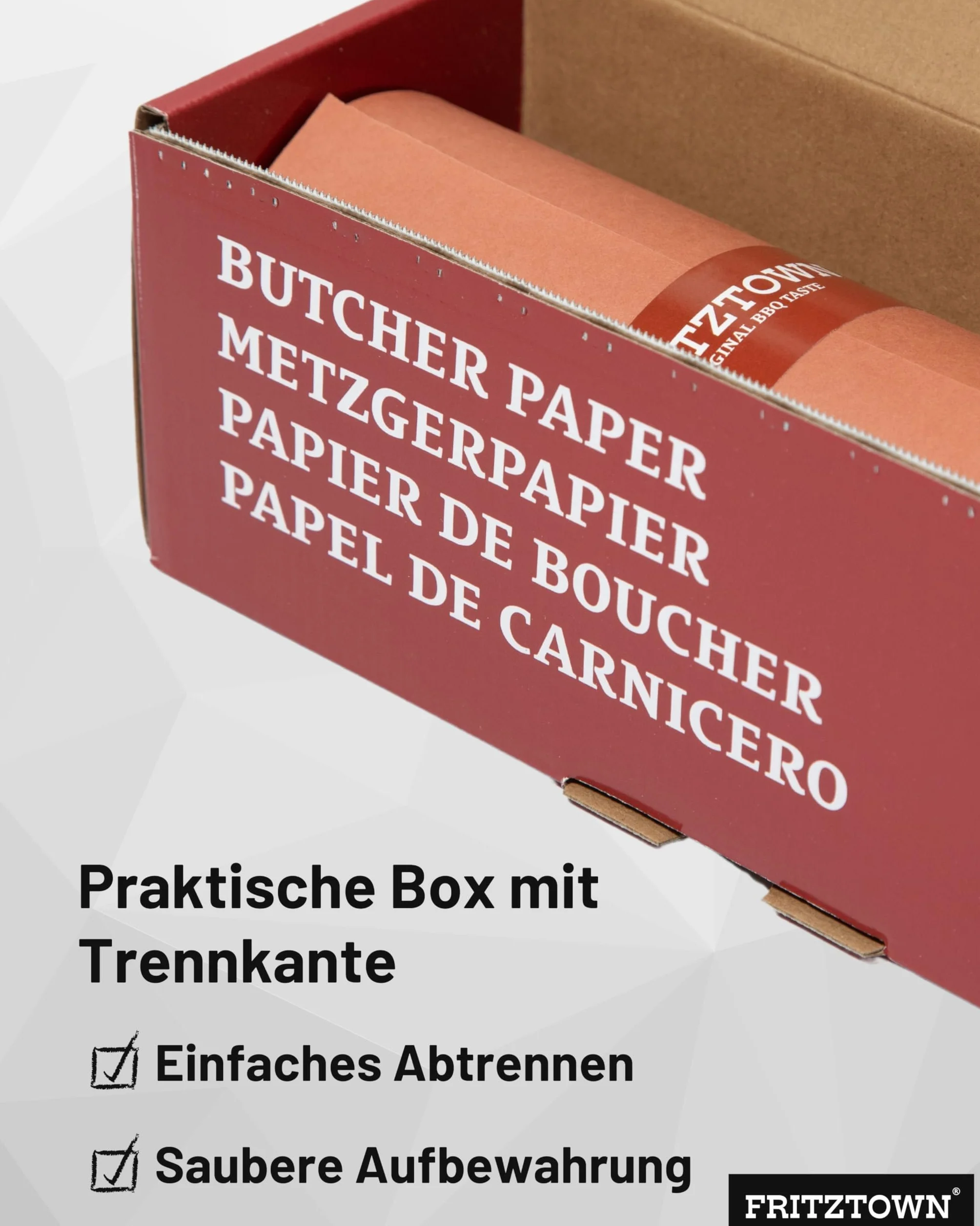 Butcher Paper Deluxe Pink Rolbox con bordo a strappo, scatola per alimenti, carta kraft, ideale per barbecue, fumatori e imballaggi di carne, 60 cm x 50 m