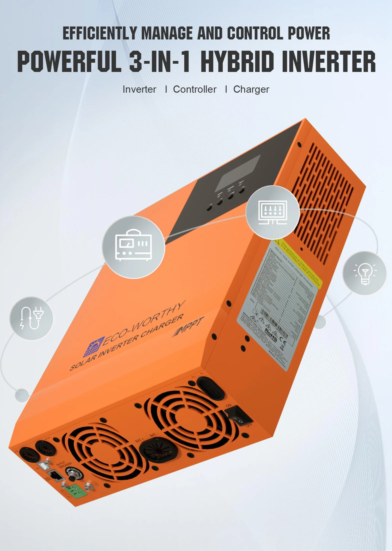 ECO-WORTHY Impianto solare completo 48 V 5 KWh con batteria LiFePO4 48 V 50 Ah + 5000 W ibrido inverter, impianto solare completo con memoria per indipendente dalla rete