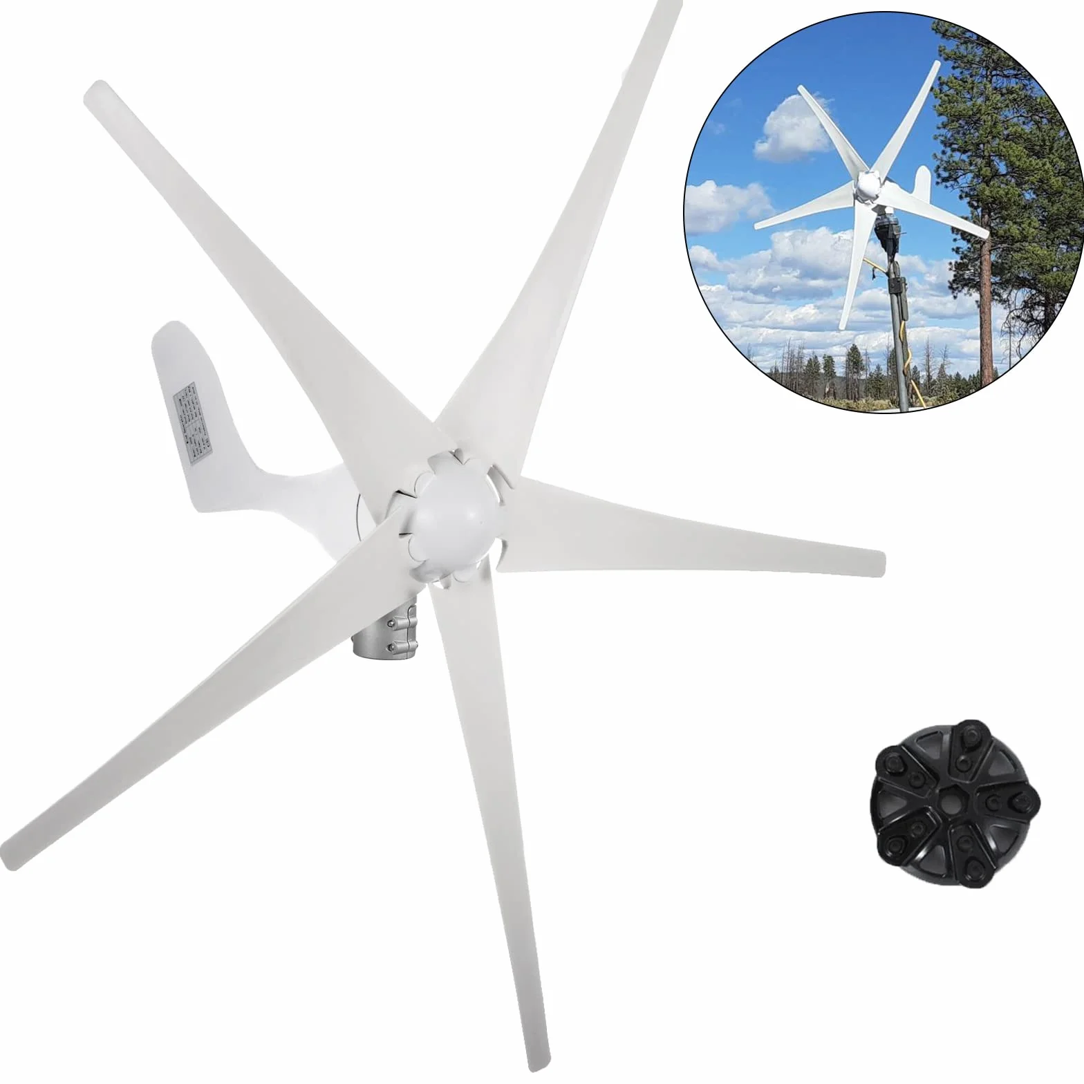 VEVOR Generatore a Turbina Eolica 500 W 12 V Con 5 Pale - Velocità Nominale del Vento 13 m/s - Generatore AC PMG Trifase per Strade e Barche