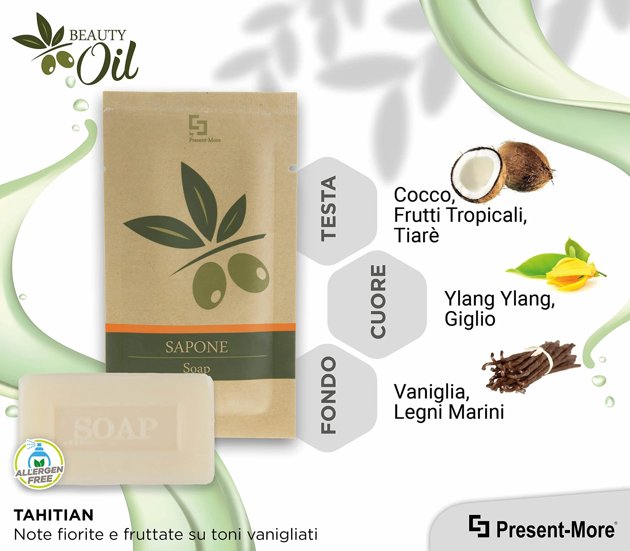 Saponette Hotel 15gr Beauty Oil - Confezione da 250 Pezzi - Fragranza Tahitian - Ideale per Hotel e B&B