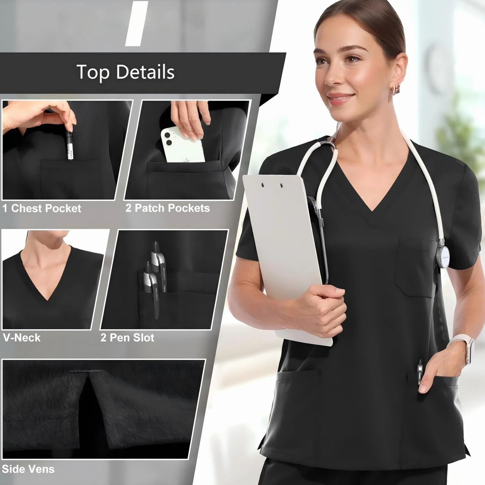 Divisa Infermiere Donna Set con Casacca e Pantalone Medico Manica Corta Camice da Laboratorio Elasticizzato Leggero S-XXL