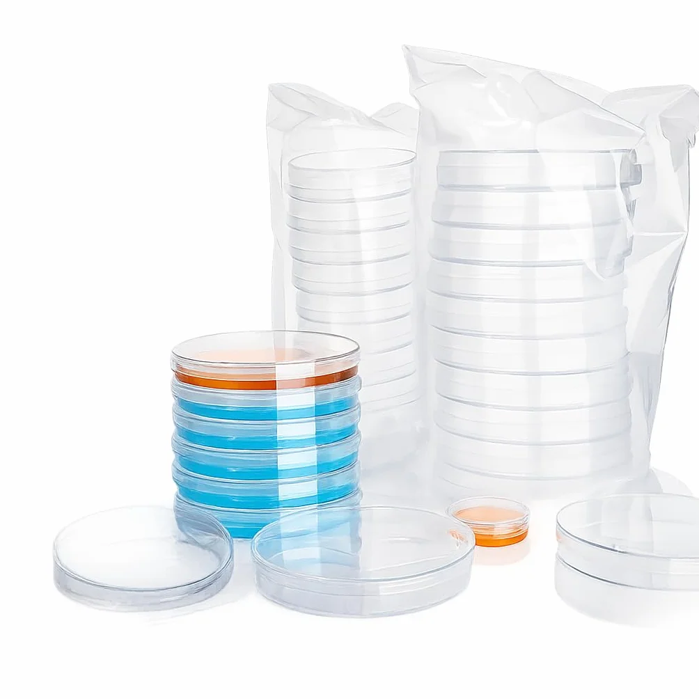 50 Pezzi Piastre Petri in Plastica Piatti Sterili per Coltura 90x15 mm Piastre Petri da Laboratorio Trasparenti Ciotola di Petri con Coperchio e Contagocce per Scuole e Cultura di Laboratorio
