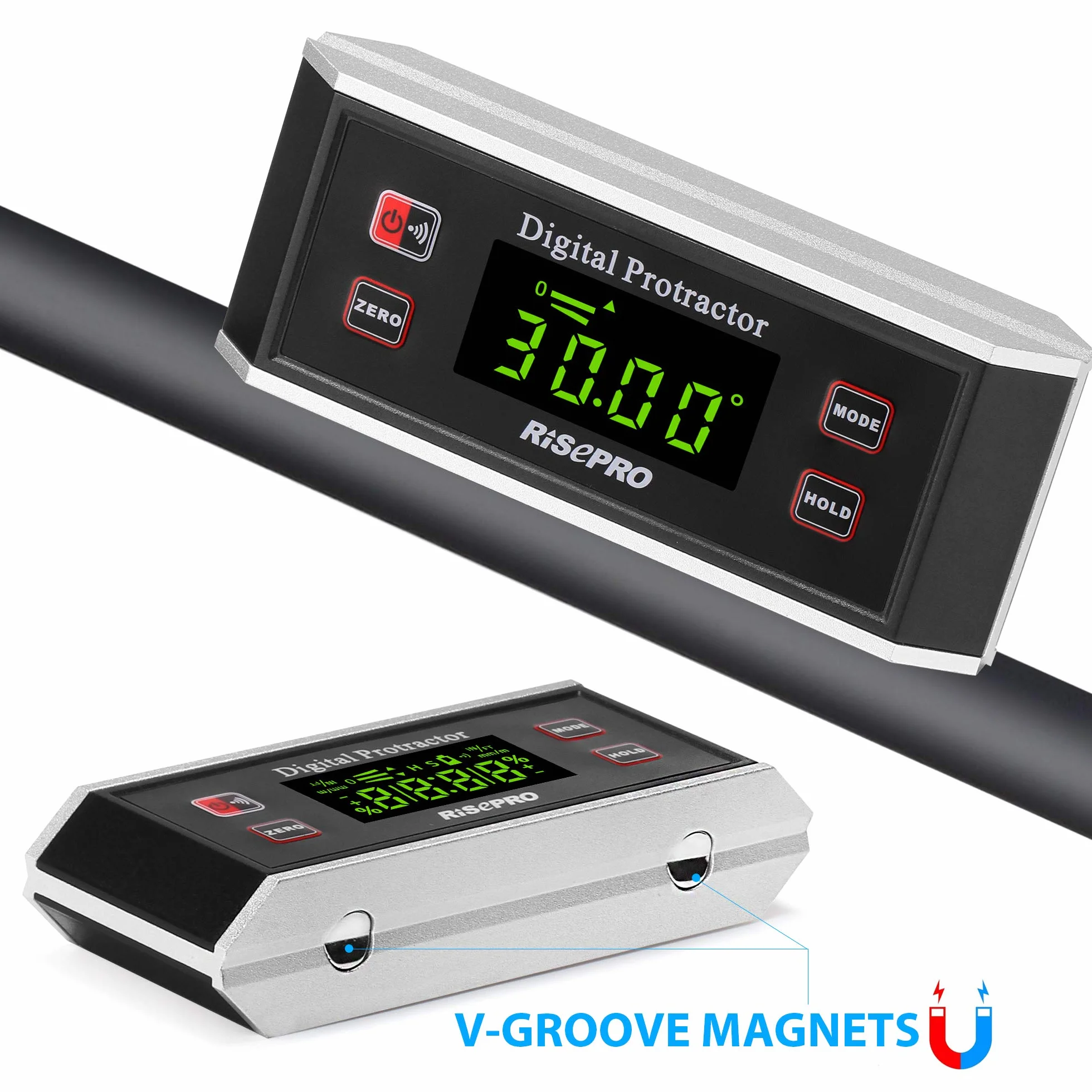 Risepro® Inclinometro digitale magnetico 0~360 gradi con retroilluminazione 82413B
