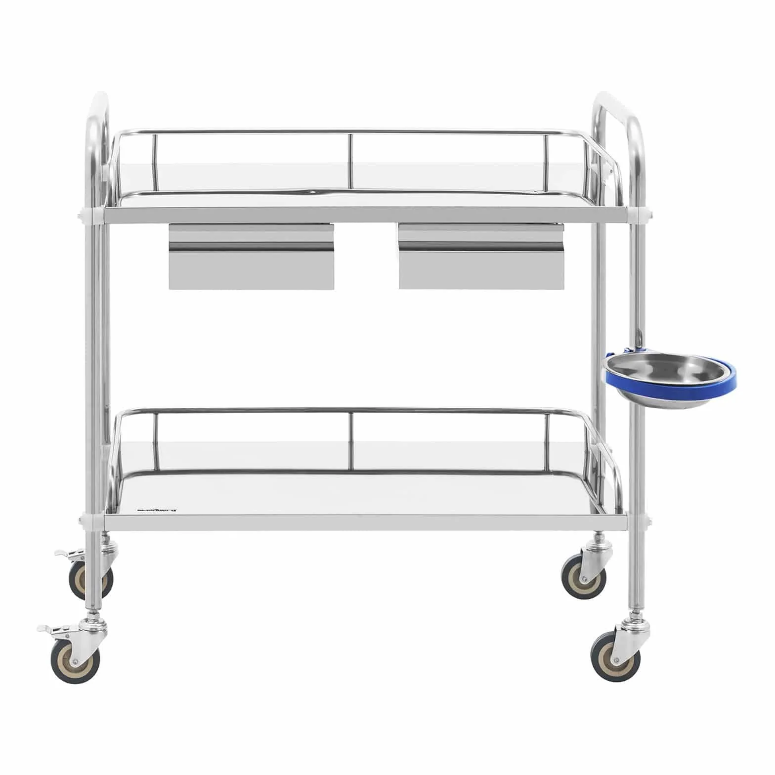 Steinberg Systems SBS-LF-132 - Carrello da laboratorio in acciaio inox, 2 ripiani, 74 x 44 x 13 cm, 2 cassetti, 20 kg