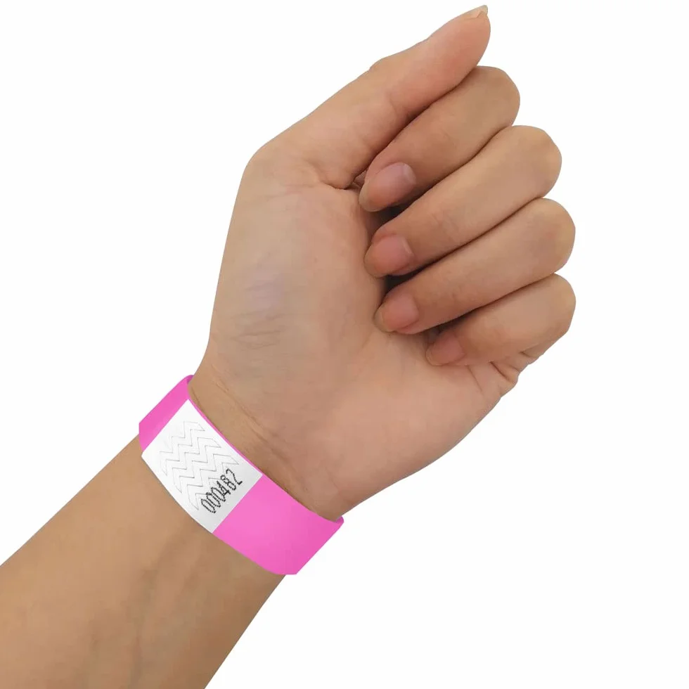 Braccialetti in carta Tyvek 19 mm Rosa Confezione da 2 per eventi festival 12 colori