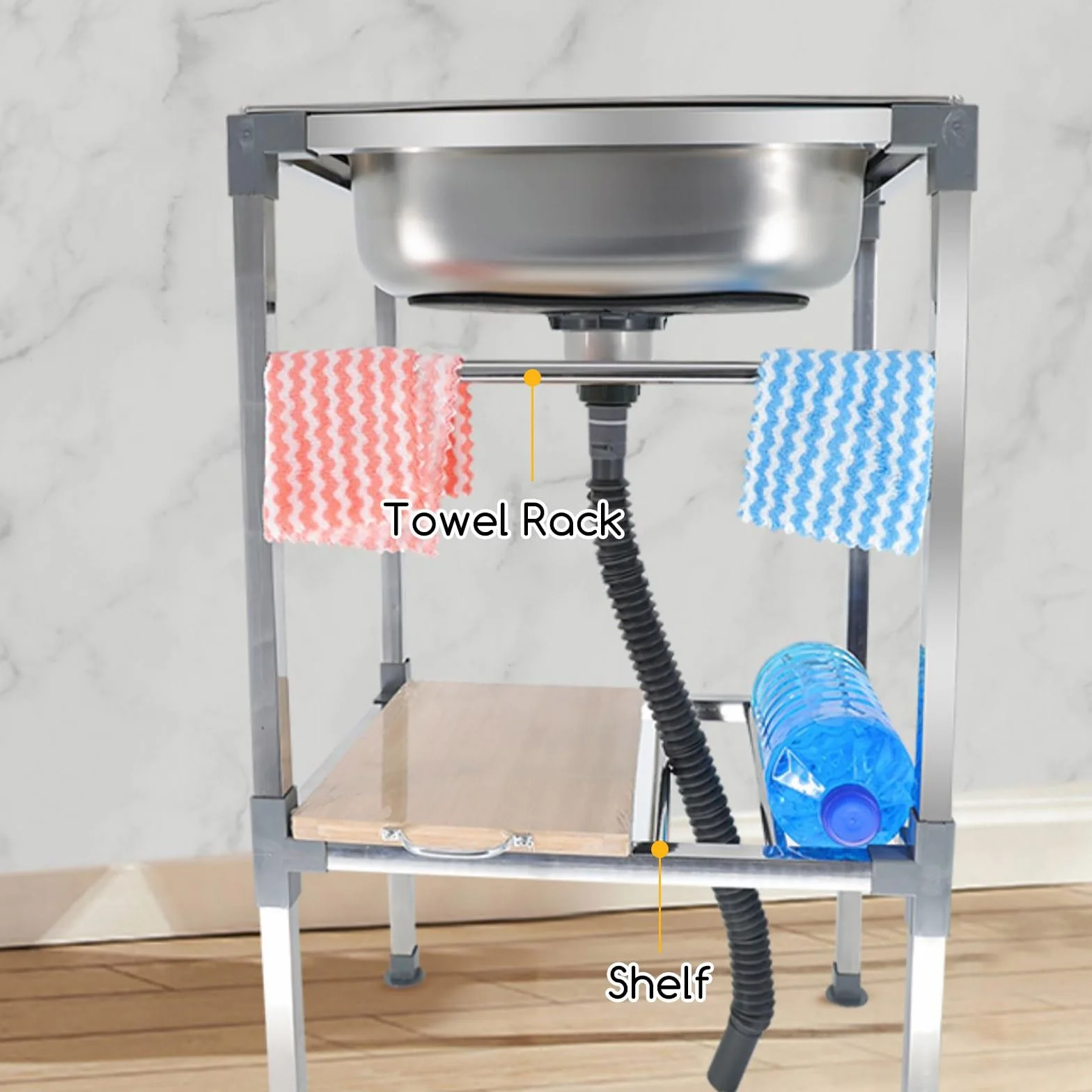 Lavello da Cucina Indipendente Con Gambe Lavello in Acciaio Inox Professionale Con Rubinetto Dell'acqua Calda E Fredda Facili Da Montare Per Ristorante Bar Lavanderia Garage Esterni ( Size : 35x48x83c