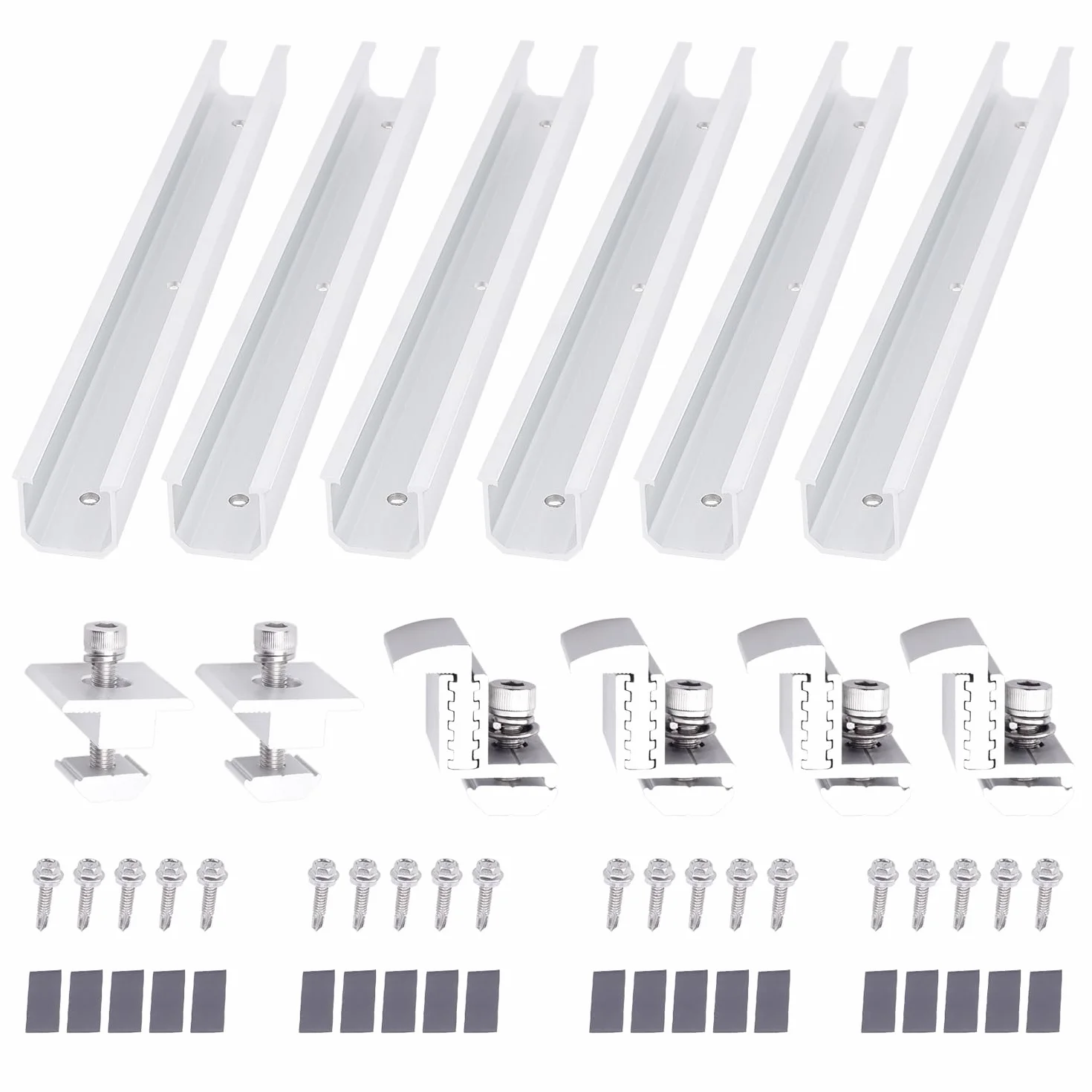 FLYAMAPIRIT Set di supporti per pannello solare in lega di alluminio fotovoltaico (6 guide da 300 mm + 4 morsetti terminali + 2 morsetti centrali) per 2 moduli solari PV