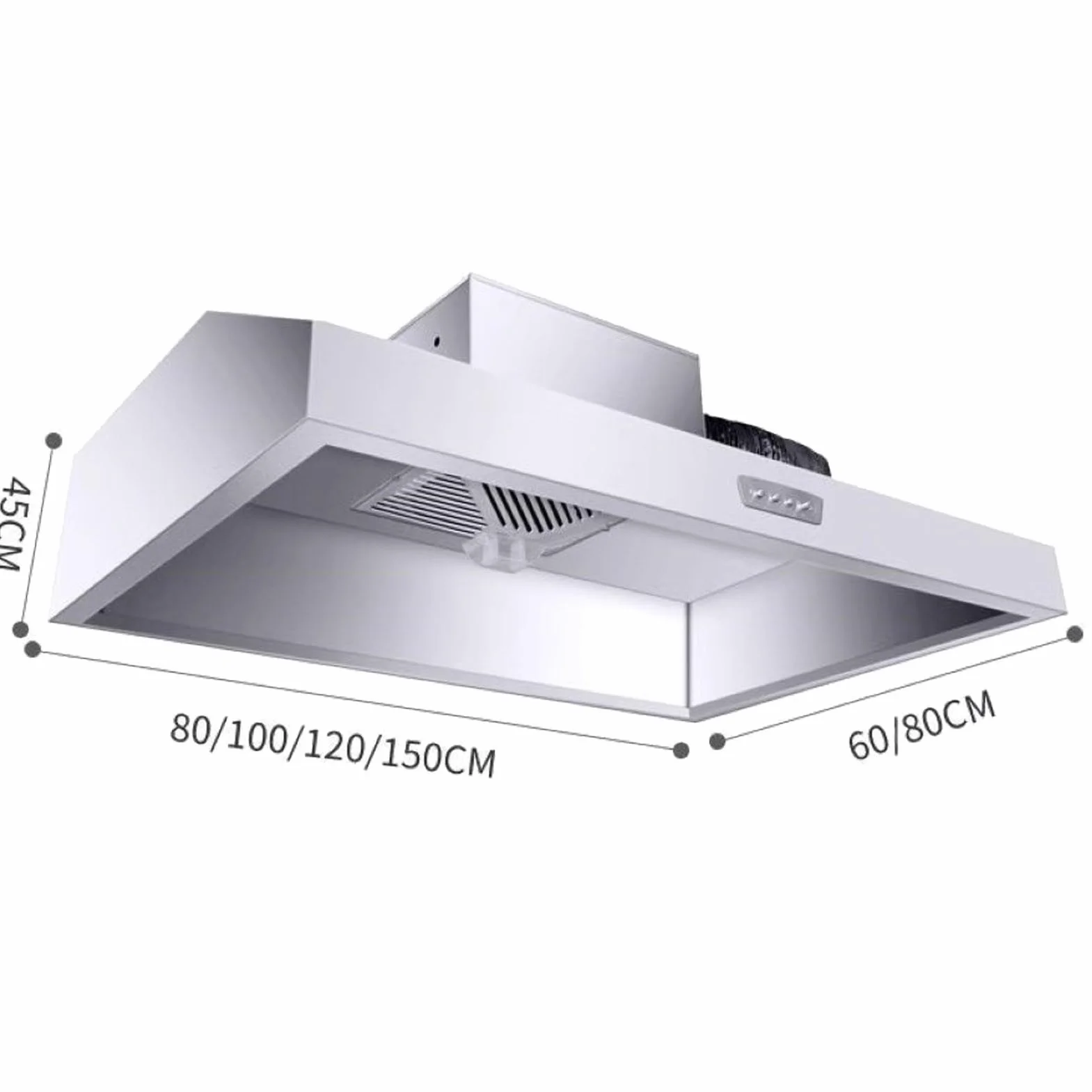 Cappa di scarico commerciale in acciaio inox – Cappa da cucina ad alta aspirazione per installazione a parete, adatta per uso ristorante