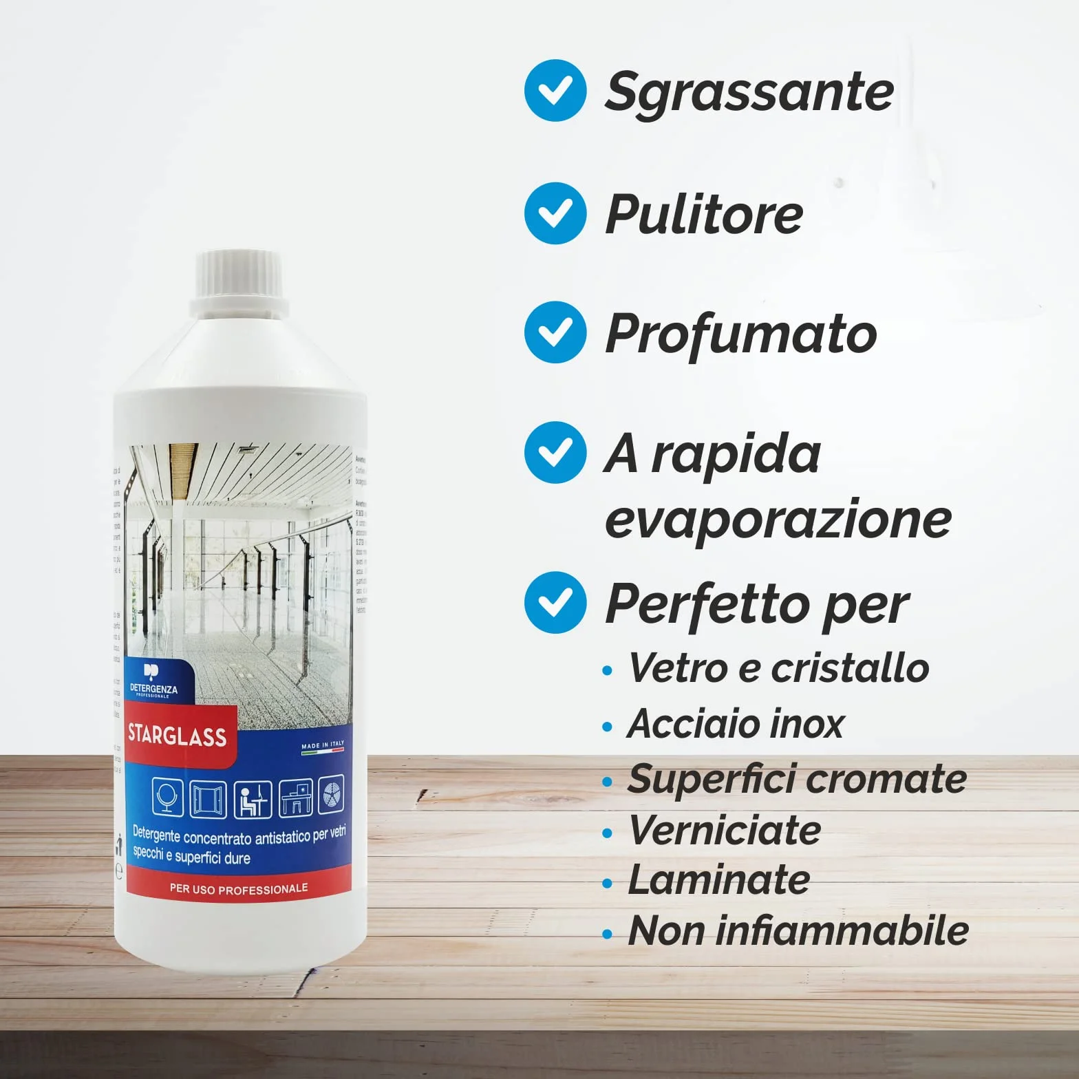 STARGLASS DETERGENTE CONCENTRATO Antistatico per VETRI SPECCHI E SUPERFICI DURE 1 L