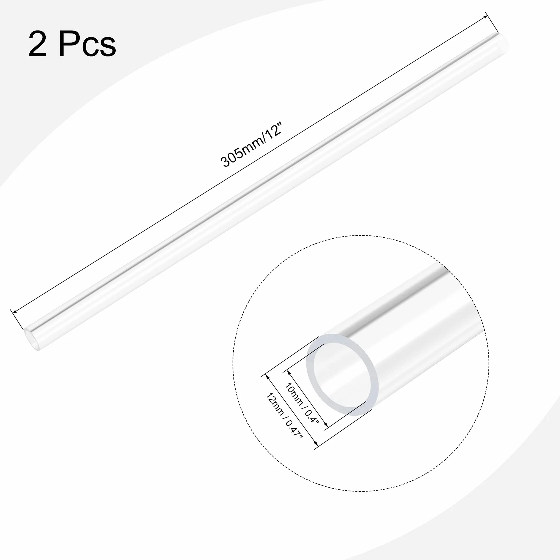 PATIKIL Trasparente Rigido Acrilico Tubo 10mm ID x 12mm OD x 305mm 2pz