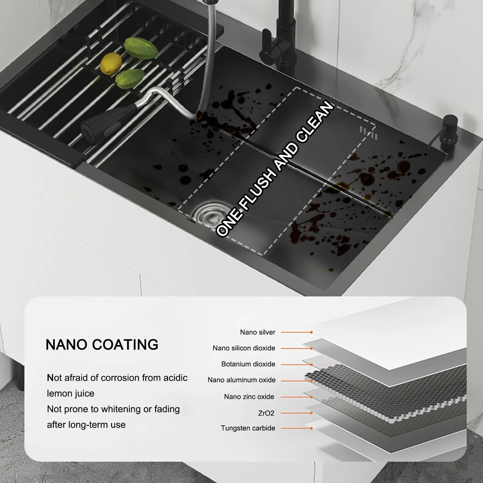 Mobile da bagno con lavabo, Lavello in Acciaio Inox Commerciale a Vasca Singola, Mobiletto Sottolavello Cucina con Rubinetto, per Ristorante, Cucina, Lavanderia(68x45cm/26.7x17.7in,Black)
