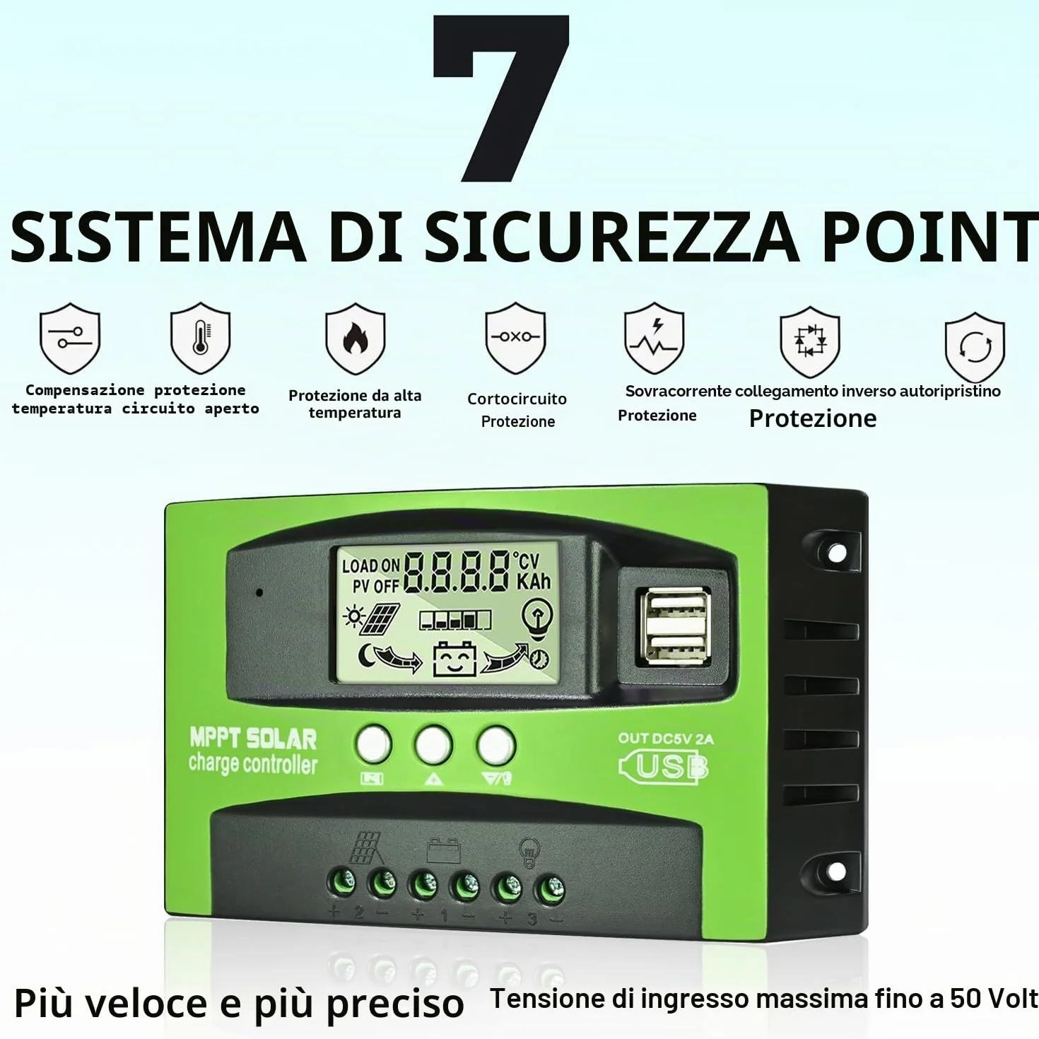 MPPT 30A Regolatore di Carica Solare 12V 24V Auto, Regolatore di Carica 30A MPPT con Sensore Temperatura e LCD Display 2 porte USB Adatto, per pannelli solari 12V 24V al Piombo e Litio Batterie