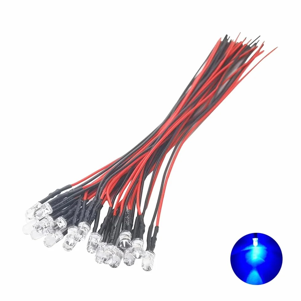 Luci LED Lampeggianti 12V 5mm Blu Diodi Precablati 20,1cm DC12V per Progetti
