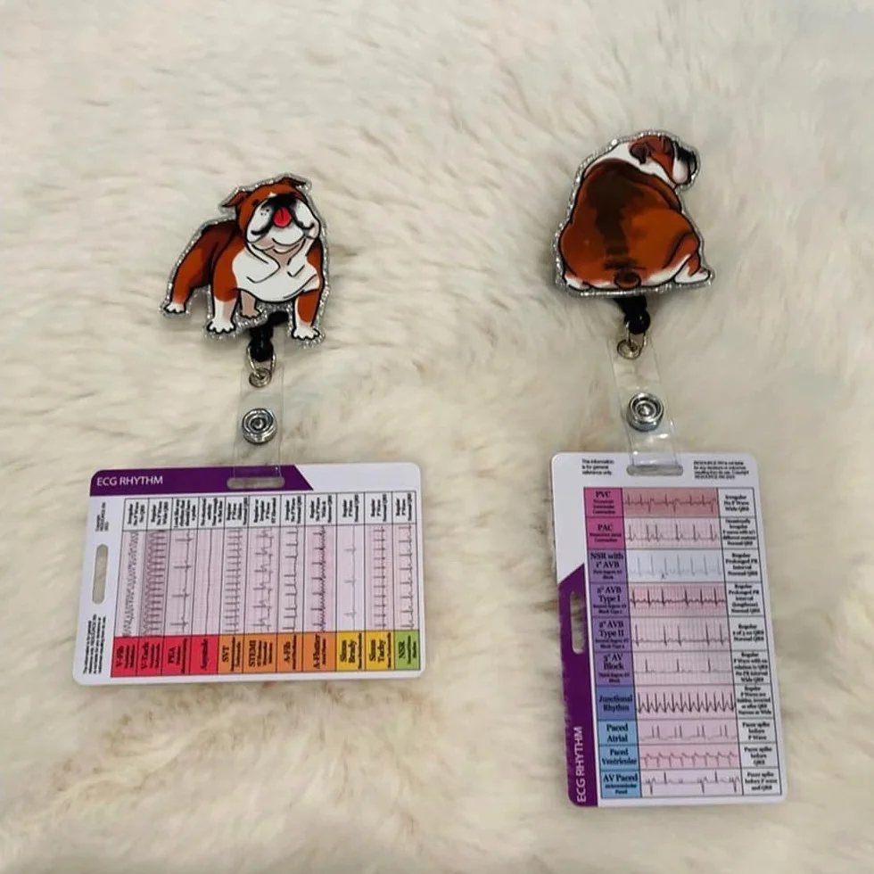Carta tascabile per ritmo ECG/ECG, design a doppia faccia, per interpretazione del ritmo ECG, carte tascabili per frequenza ECG, pinze ECG per infermieri, porta badge ECG trasparente (2 pezzi)