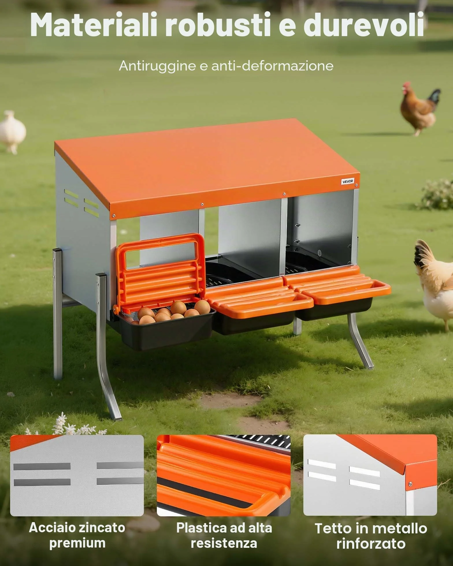 VEVOR Nido con Cassette di Incubazione per Uova 3 Scomparti, Acciaio Zincato, Plastica ad Alta Resistenza