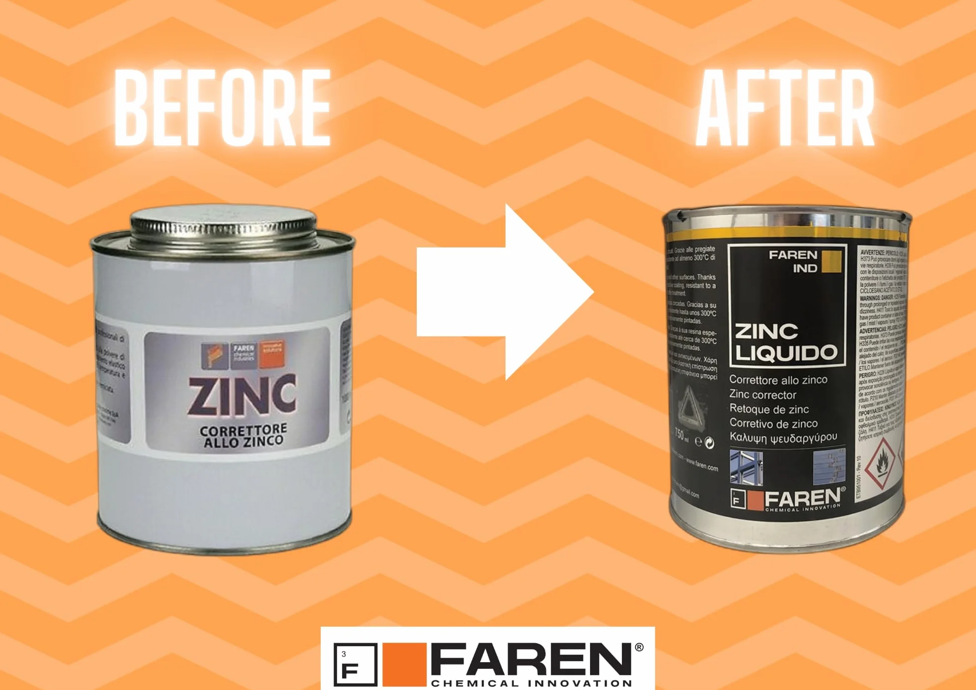 Faren ZINC Zincante Liquido a Freddo Zinco Micronizzato Puro 98% Protezione 21 Micron Resistenza Temperatura 300°C 750ml