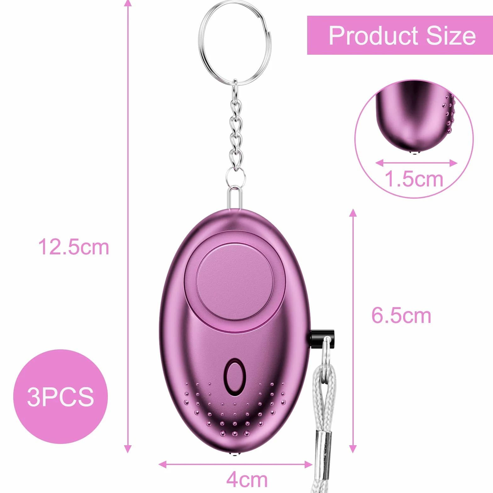 Gvolatee 3 Packs portachiavi autodifesa, 130DB portachiavi difesa personale, allarme antiaggressione con Luce LED, personal safety alarm, dispositivi di protezione personale per Donne, Bambini