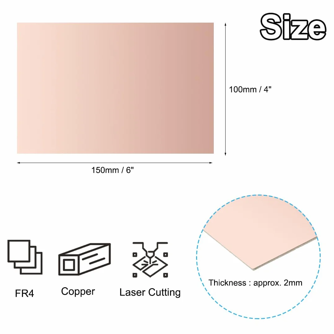 PATIKIL 4x6 Pollice Singola Faccia Lamiera Rameata PCB, 6 Pezzi Spessore 2mm FR4 Placcato Rame Circuito Universale Tavola Prototipo Per Incisione DIY Kit PCB