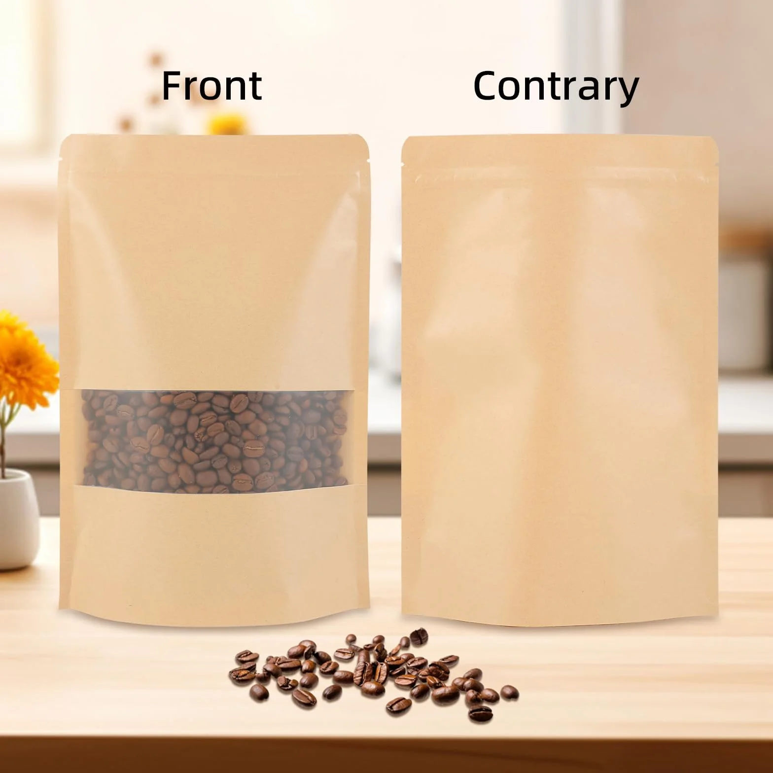 50 sacchetti di carta kraft con finestra - Sacchetti di carta kraft richiudibili 18 x 26 cm - Carta kraft - Per frutta secca, dolci, foglie di tè - Ideale per piccole imprese, case (marrone)