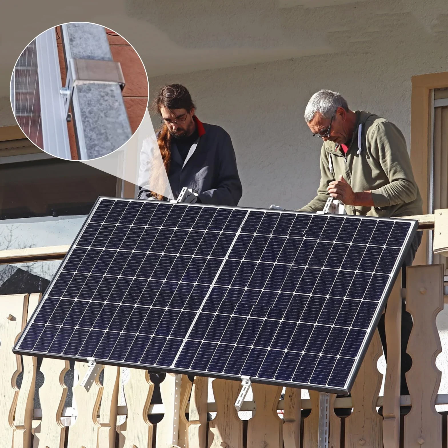 Supporto per pannello solare in acciaio inox per balcone