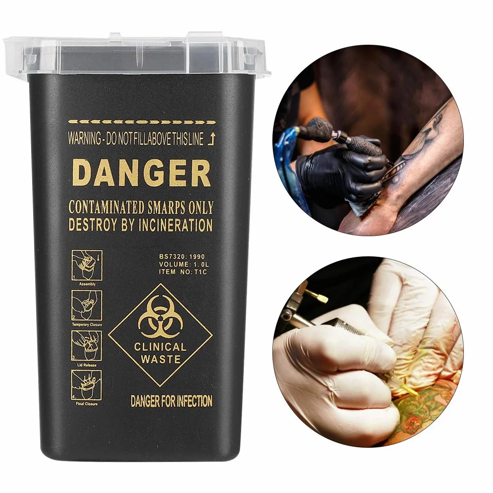 Contenitore per Rifiuti per Aghi da Tatuaggio con Lama Usa e Getta in Plastica Nero