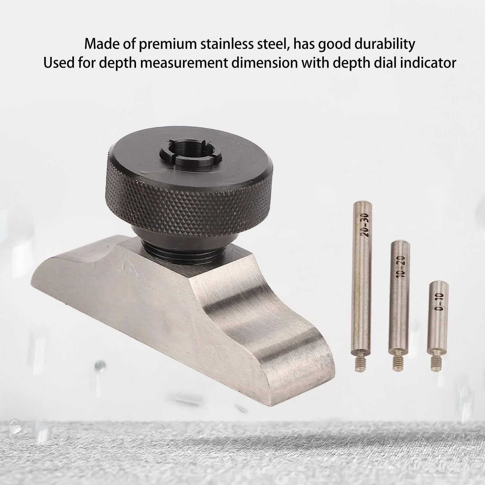 Supporto per Misuratore di Profondità in Acciaio Inossidabile, Base per Comparatore con 3 aste di prolunga 103x17mm