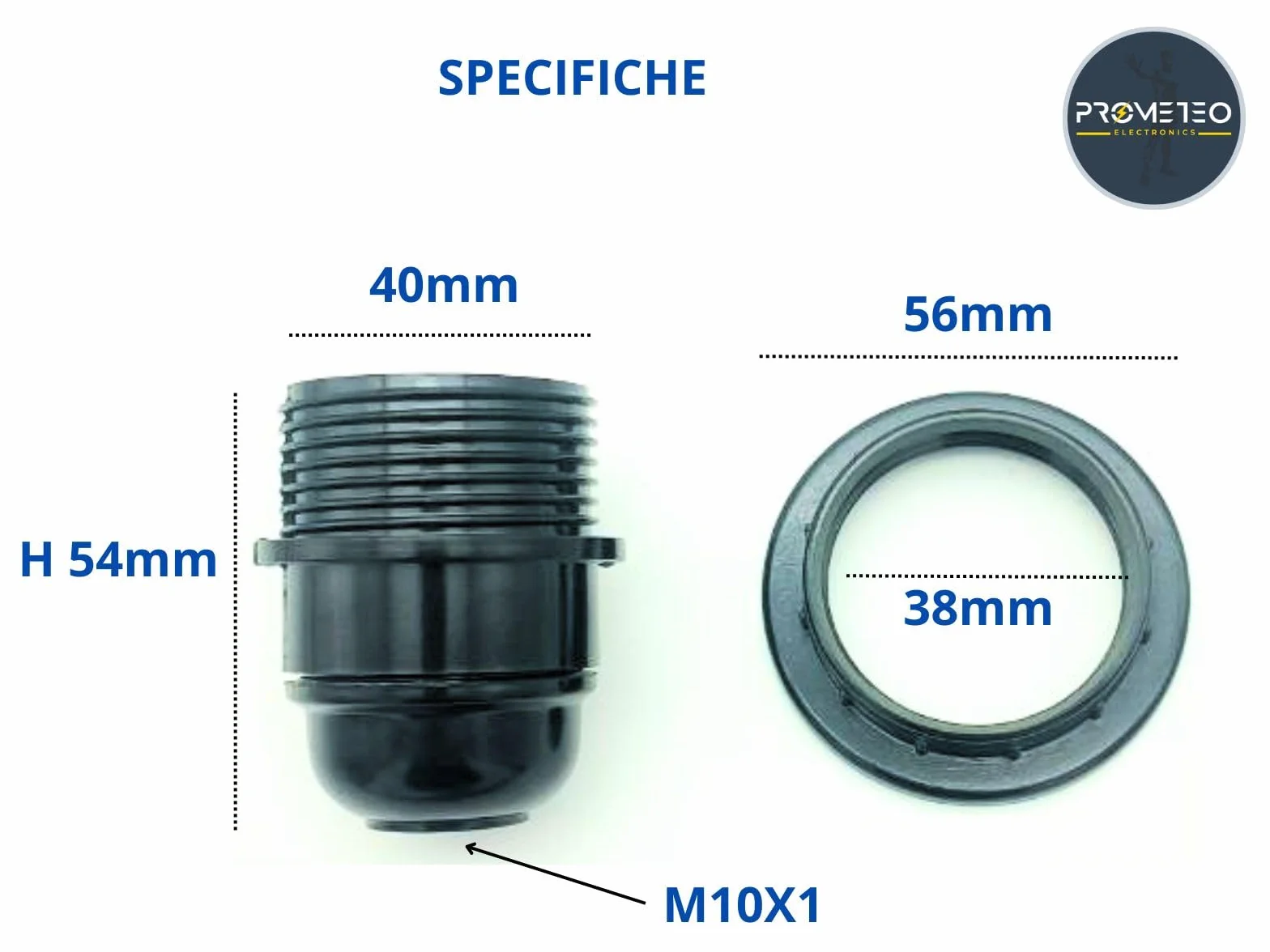 Set 5 Portalampade E27 parzialmente filettato con Nipple di blocco resistenti fino a 180° 4A 250V + 5 ghiere di bloccaggio paralume