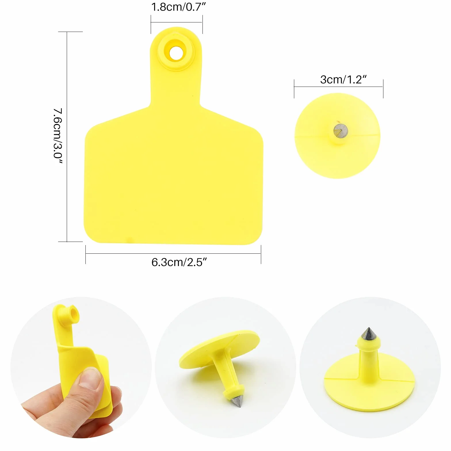 M.Z.A Etichette auricolari, 100 pezzi, etichette per l'identificazione del bestiame, in TPU giallo, vuote, per capre, pecore, maiali, maiali, mucche, bovini, vitelli, fattoria, con pinze, 7,6 cm di