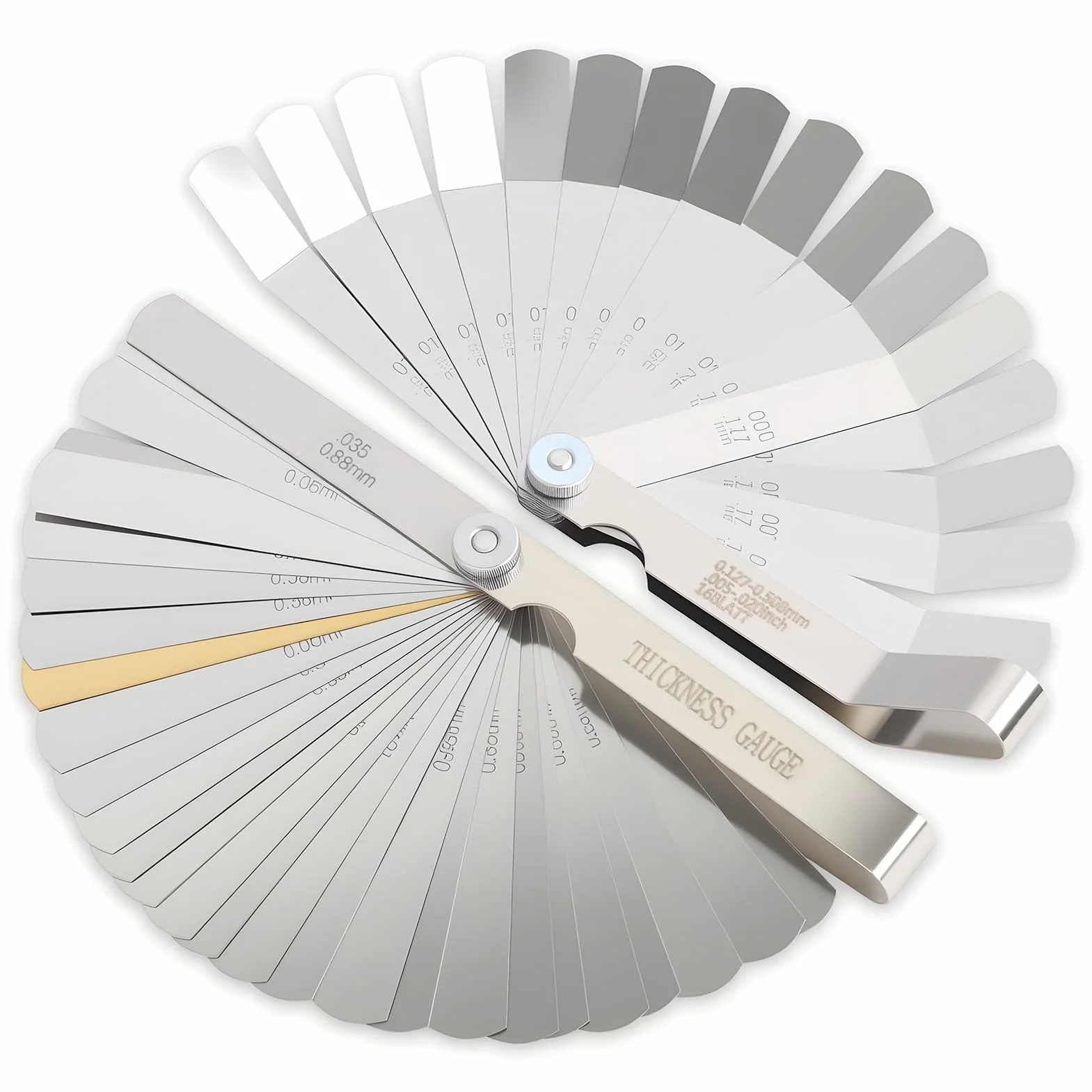Set di calibri di spessore, 32 lame coniche e 16 lame offset, calibro di spessore doppio marcato SAE e metrico per candela, valvola, pistone, chitarra, set di sentina valvola