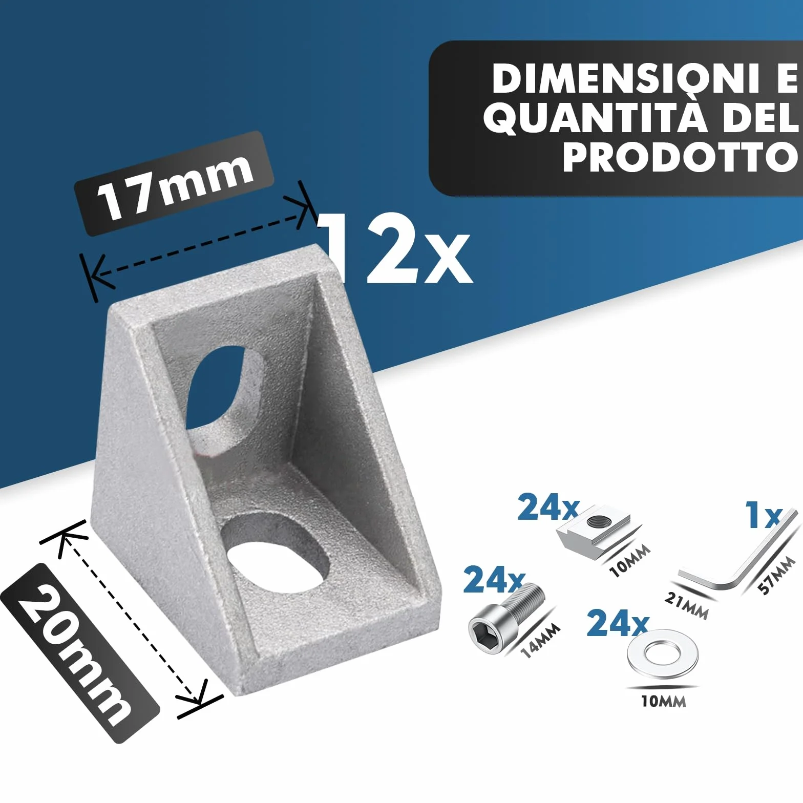 Profilo in Alluminio Angolare 20x20mm 12pz Connettore Angolare 90 Gradi