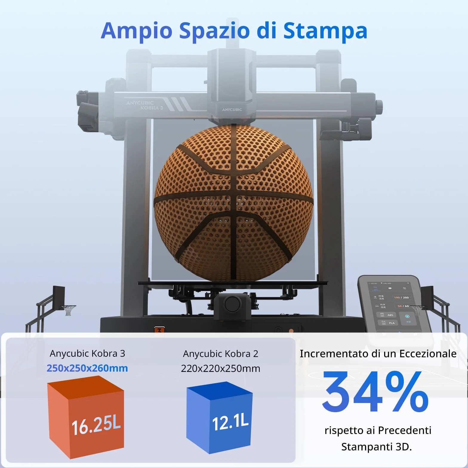 ANYCUBIC Kobra 3 Stampante 3D Intelligente per la Stampa Multicolore (da 4 a 8 Colori), Stampante 3D FDM ad Alta Velocità di 600 mm/s,Grande Volume di Stampa 250 * 250 * 260mm