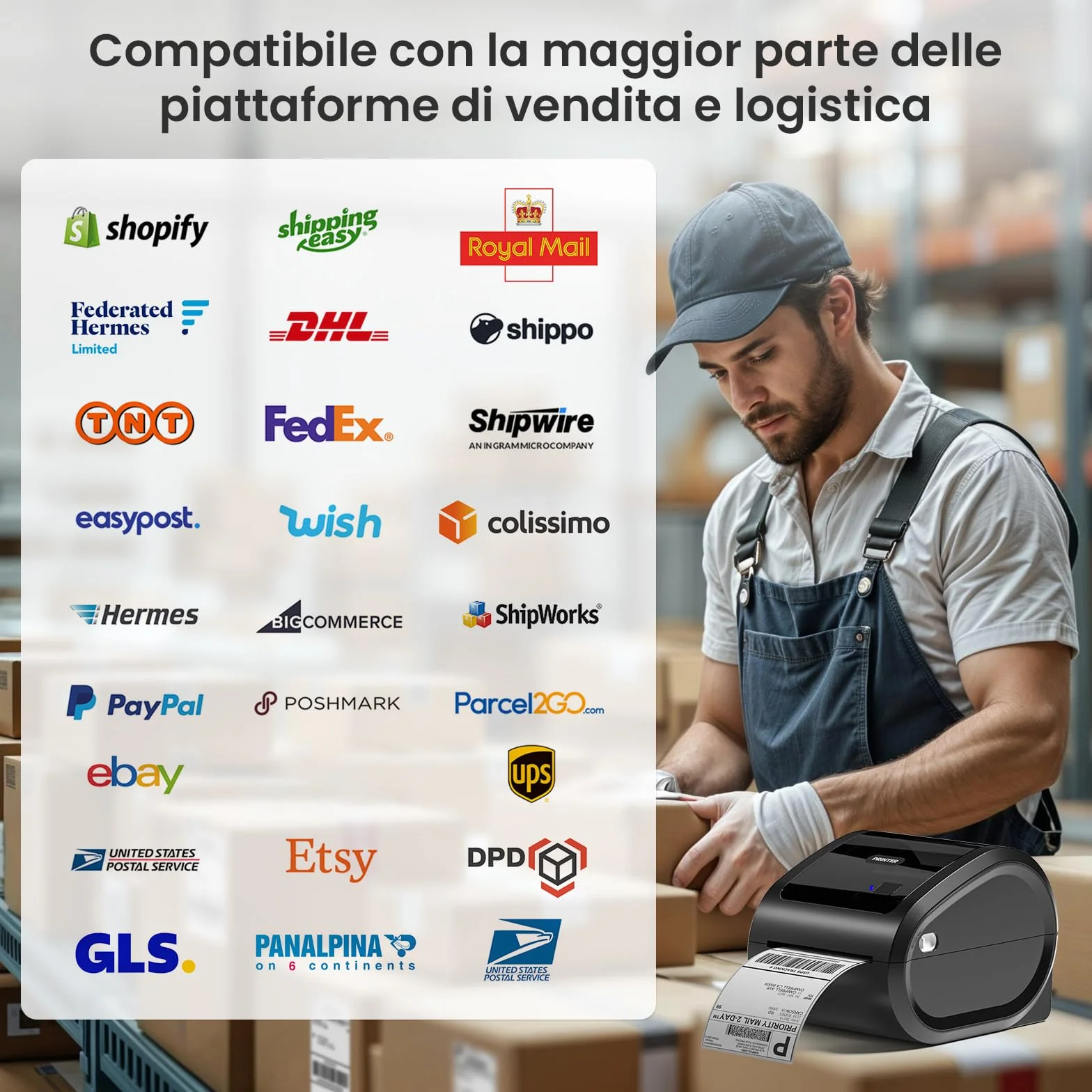 Phomemo D520BT Stampante Termica Bluetooth 4x6 per Etichette di Spedizione, Senza Inchiostro - Compatibile con Smartphone, PC/Mac, Android/iOS, Windows, Colissimo, UPS, Amazon, eBay, Nero