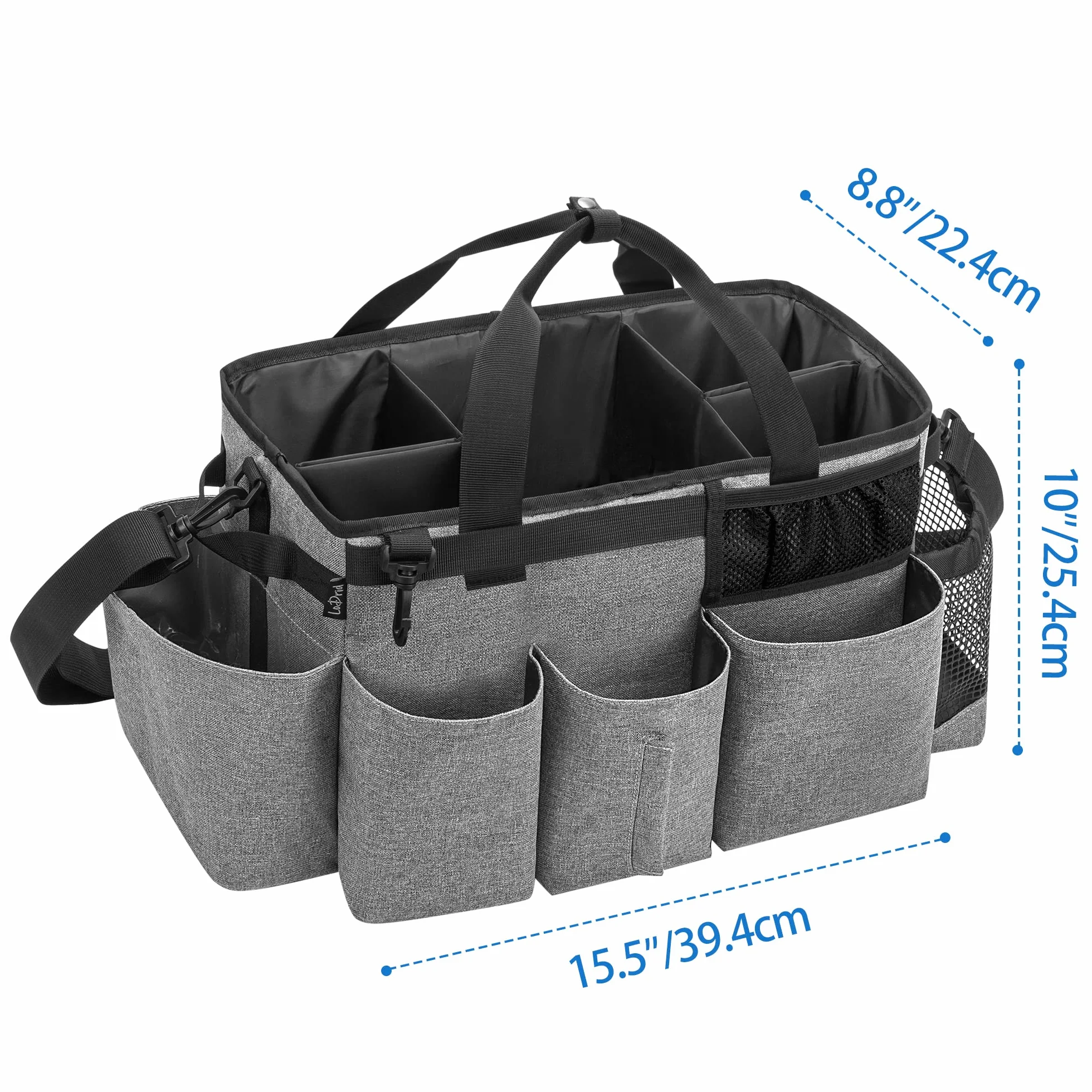 LoDridTote Borsa per la pulizia con 4 divisori pieghevoli, organizer portatile per prodotti per la pulizia con manici laterali e tracolla, Grigio, Solo Borsa