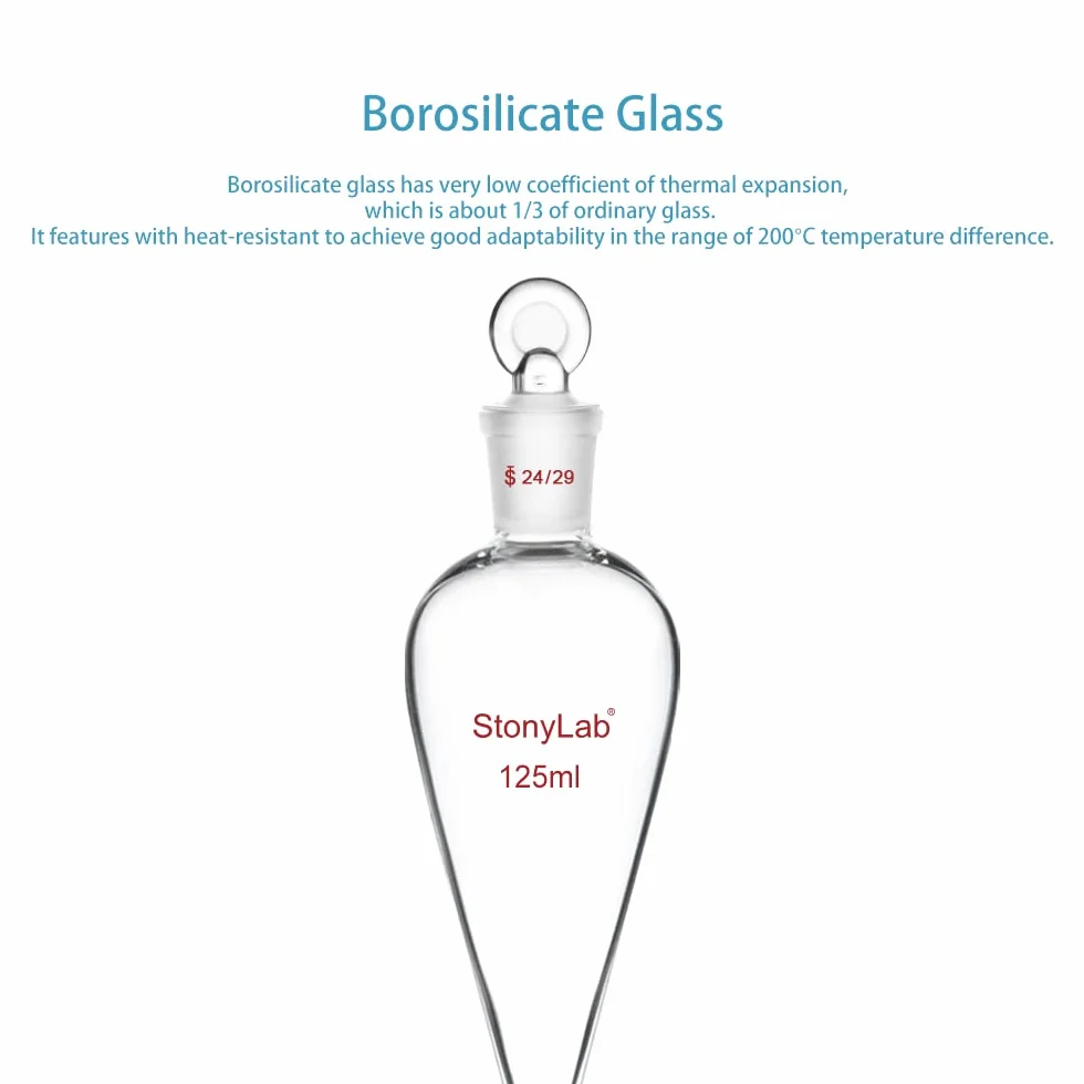stonylab 125ml Imbuto Separatore con Rubinetto di Arresto in Vetro, Imbuto Laboratorio Conico a Forma di Pera con Parete Pesante in Vetro Borosilicato con Giunto 24/29, Separatory Funnel