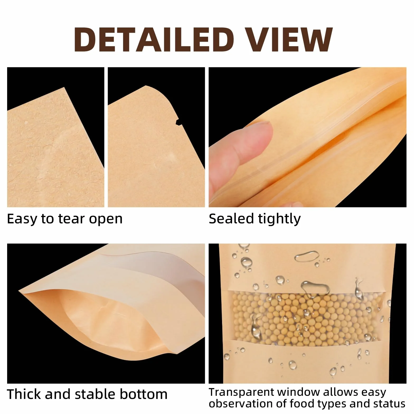 50 sacchetti di carta kraft con finestra - Sacchetti di carta kraft richiudibili 18 x 26 cm - Carta kraft - Per frutta secca, dolci, foglie di tè - Ideale per piccole imprese, case (marrone)