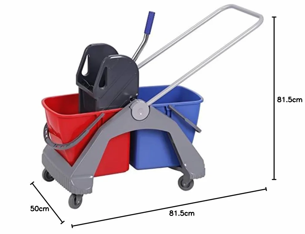 Chiner - Carrello per la pulizia professionale Albert Pro | Doppio secchio da 30 litri per acqua sporca e pulita | con ruote e pressa per mop industriali | Ideale per ospedali e alberghi | Blu, Rosso