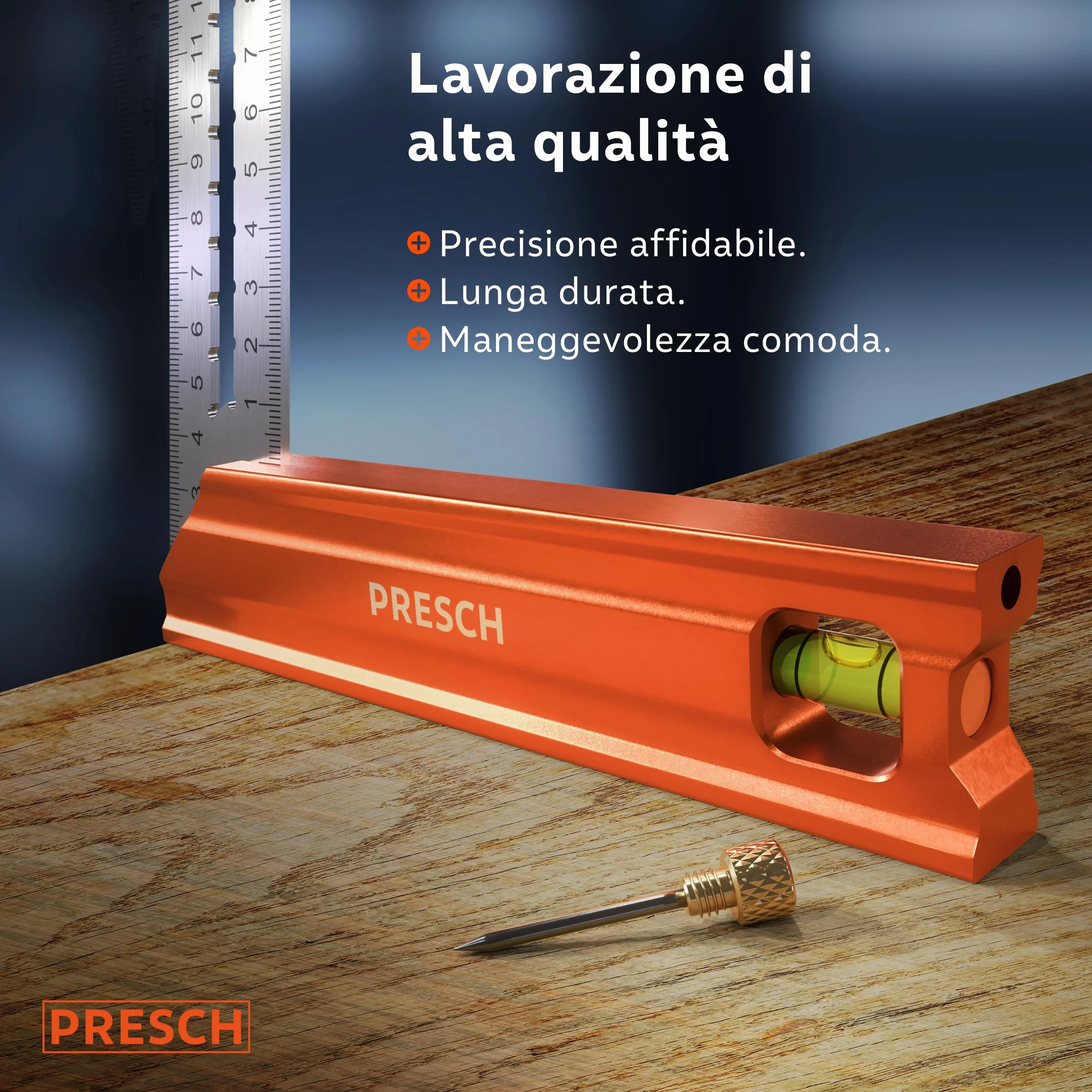 Presch Squadra da 300 mm 90° 45° con bolla di livello e indicatore di marcatura antiruggine