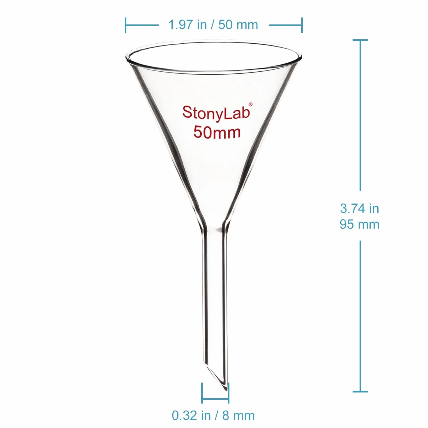 stonylab Imbuto di Vetro da 1 Confezione, Imbuto in Vetro Borosilicato a Parete Pesante, Diametro 50 mm e Lunghezza Stelo 50 mm