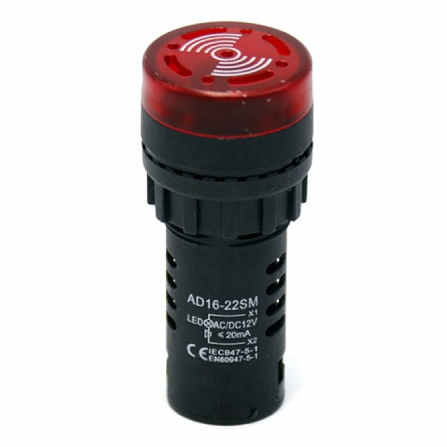 AD16-22SM - Segnalatore acustico ottico con segnale acustico con AC/DC 12V 24V 220V LED rosso lampeggiante foro di montaggio da 22 mm per uso industriale (AC/DC 24V)