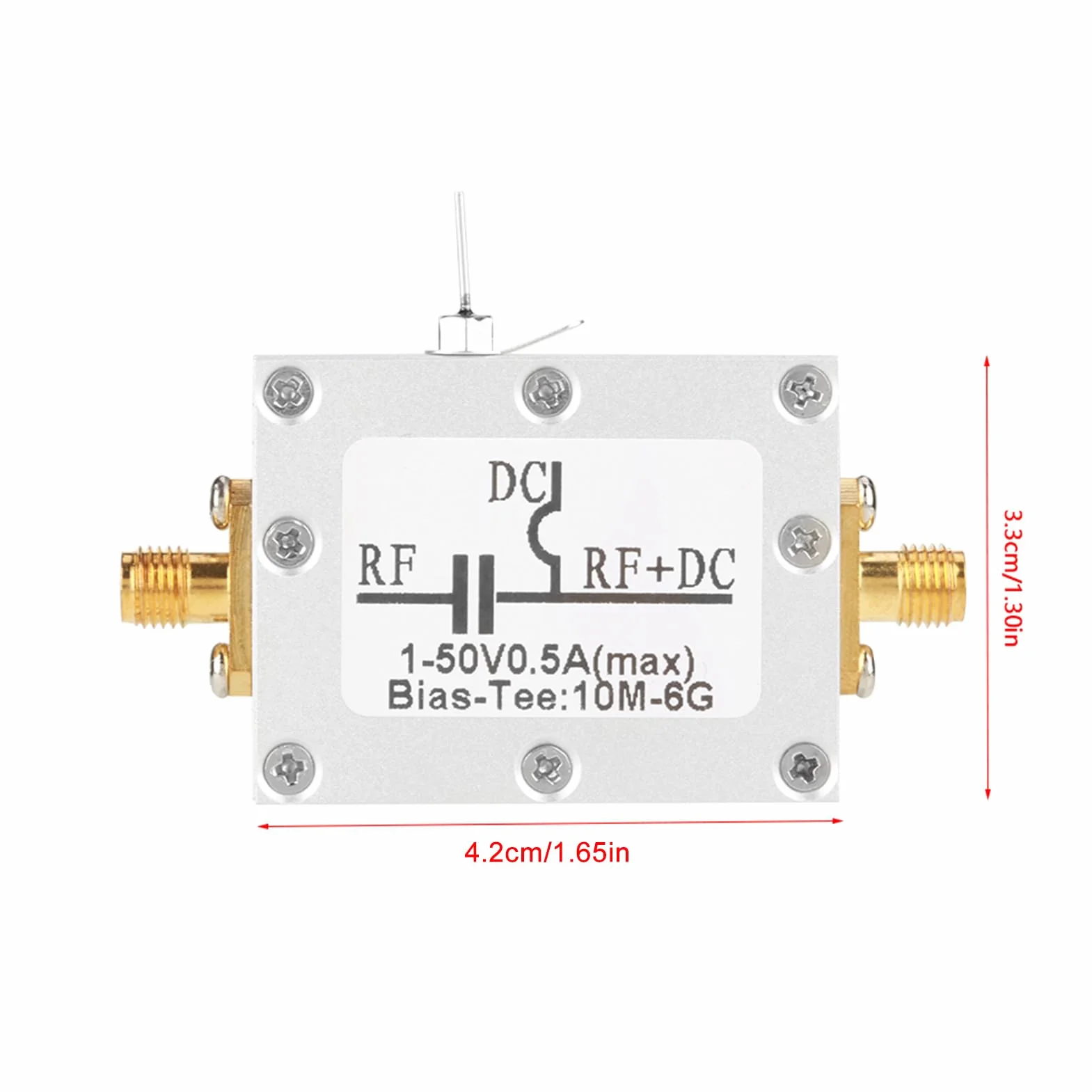 bias tee + Bias Tee 10MHz-6GHz Banda larga ad alta frequenza Microonde Bias coassiale 1 pezzo 10MHz-6GHz