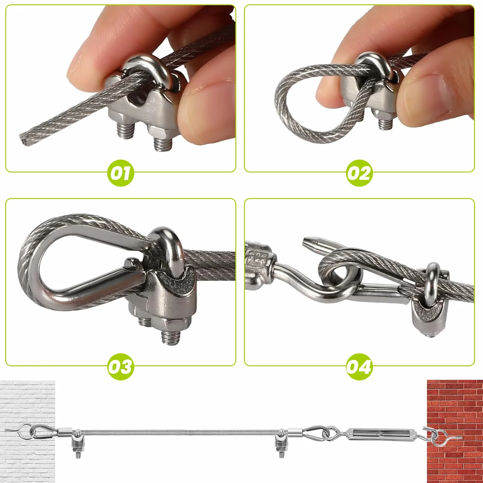 Zorplex 30M Cavo in Acciaio Inox Kit, 3mm Fune Acciaio in PVC Rivestito con Tenditore M5, Fune Metallica Resistente per Piante Rampicanti, Stendibiancheria, Illuminazione Esterna e Progetti da Giardi