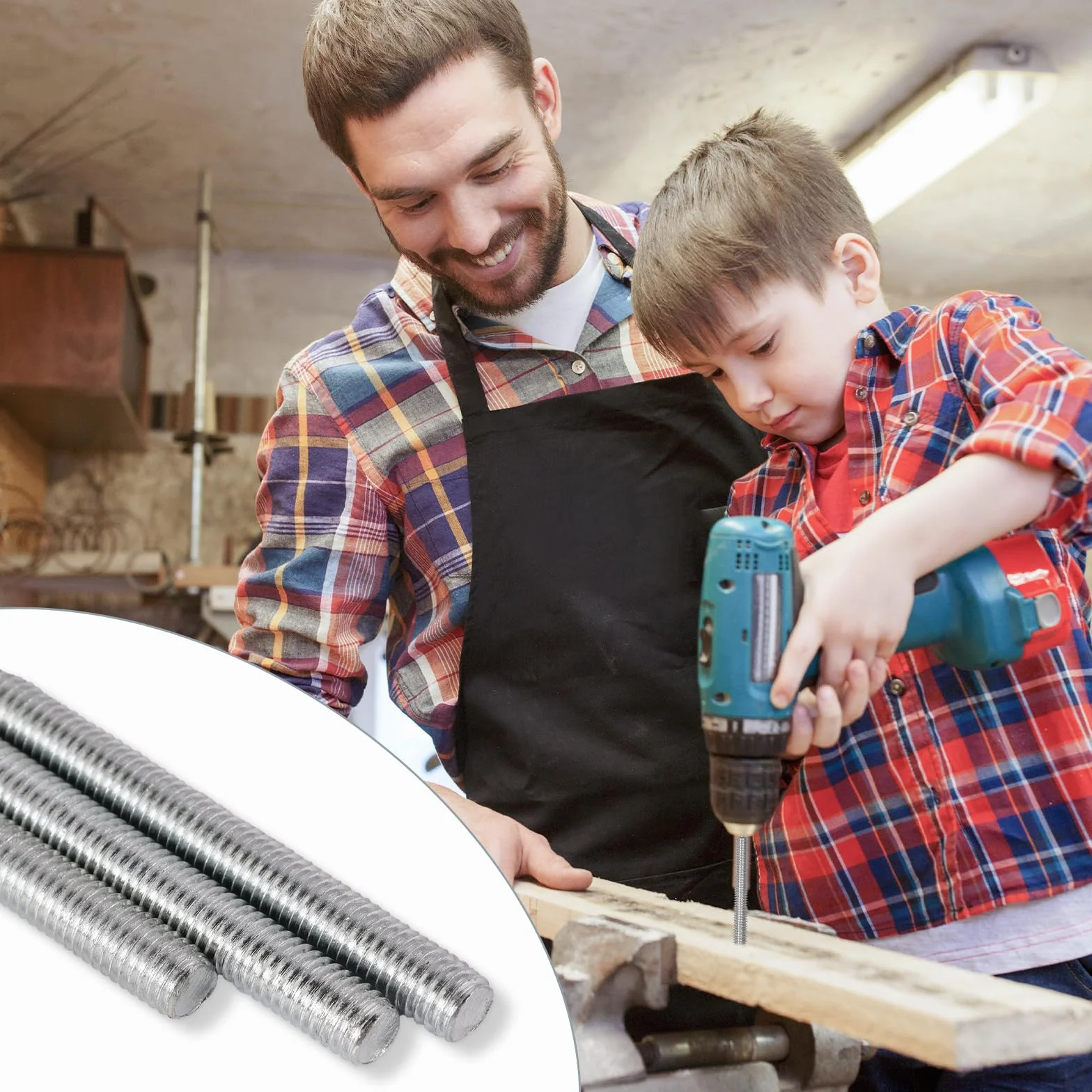 Barra Filettata M8 5 Pezzi Asta Filettata M8 x 300mm Acciaio al Carbonio con Dadi e Rondelle