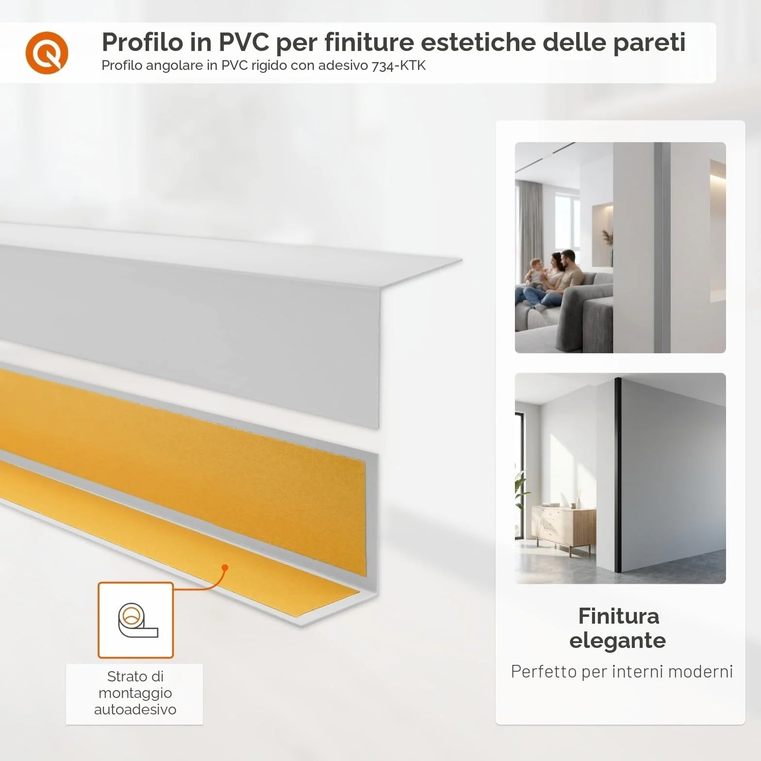 QUEST Profilo Angolare in PVC Rigido Autoadesivo 40x40mm 100cm Marrone